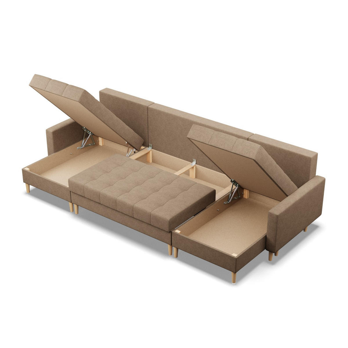 U-SOFA MIT SCHLAFFUNKTION ELMA, Braun - Braun, Textil (294/92/140cm)