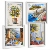 BILDER SET 4er Set - 50x50 cm & 40x60 cm Weißer Rahmen - Tisch aus Zitronenbaum - Weiß, Kunststoff (50/50cm) - TULUP
