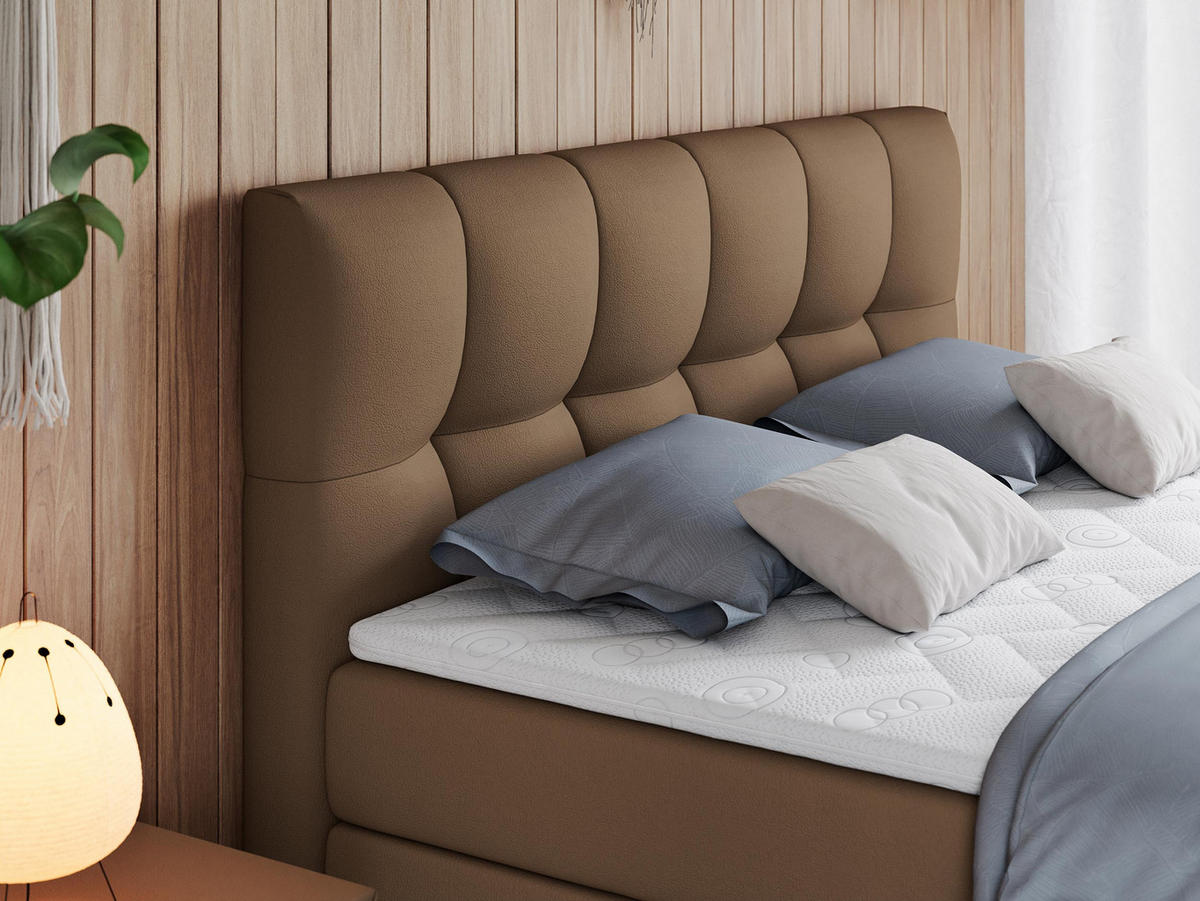 BOXSPRINGBETT ALVIN KING 140/200 Braun Kunstleder - H3 - Braun, Holz/Textil (140/200cm) - MKS