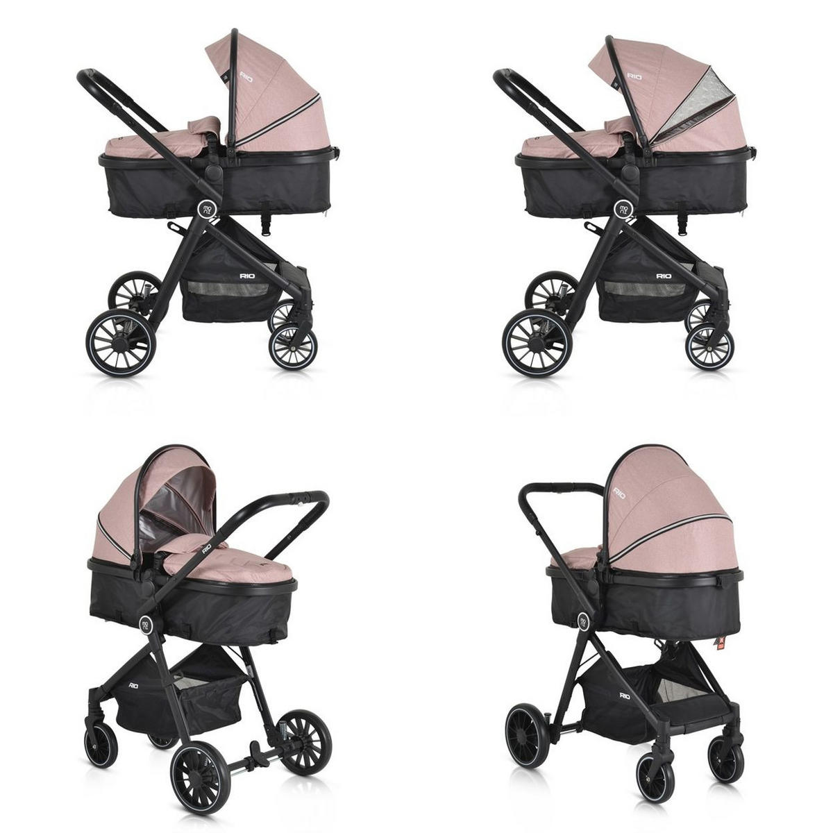 KINDERWAGEN 2 in 1 Rio rosa umbaubar Fußabdeckung klappbar Korb Gurt - Rosa, Metall (86/59/108cm) - Moni