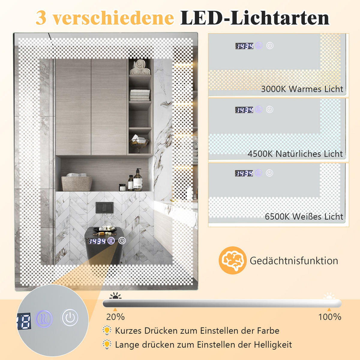 BADEZIMMERSPIEGEL Silber - Silberfarben, Glas (50/4/70cm) - COSTWAY