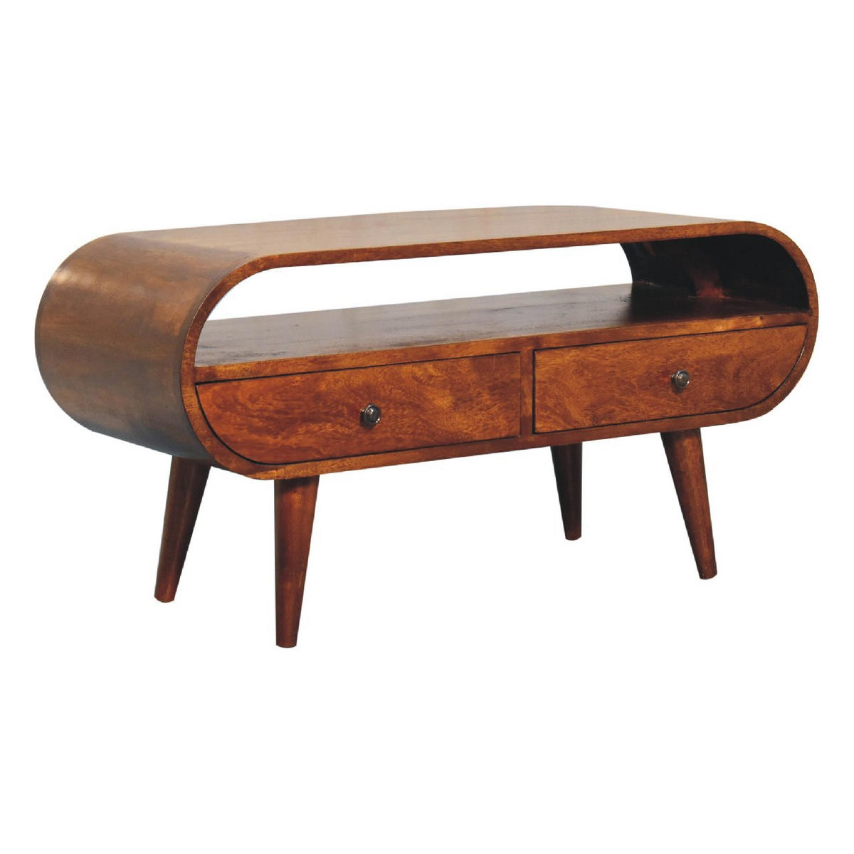 TV-ELEMENT mit Kastanienholz-Finish - Kastanienfarben/Messingfarben, Holz/Metall (90/45/35cm) - Artisan Furniture