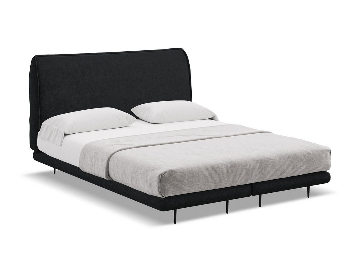 POLSTERBETT Doppelbett mit Matratze Bouclé Stoff Schwarz - Schwarz, Textil/Metall (140/200cm) - Makamii