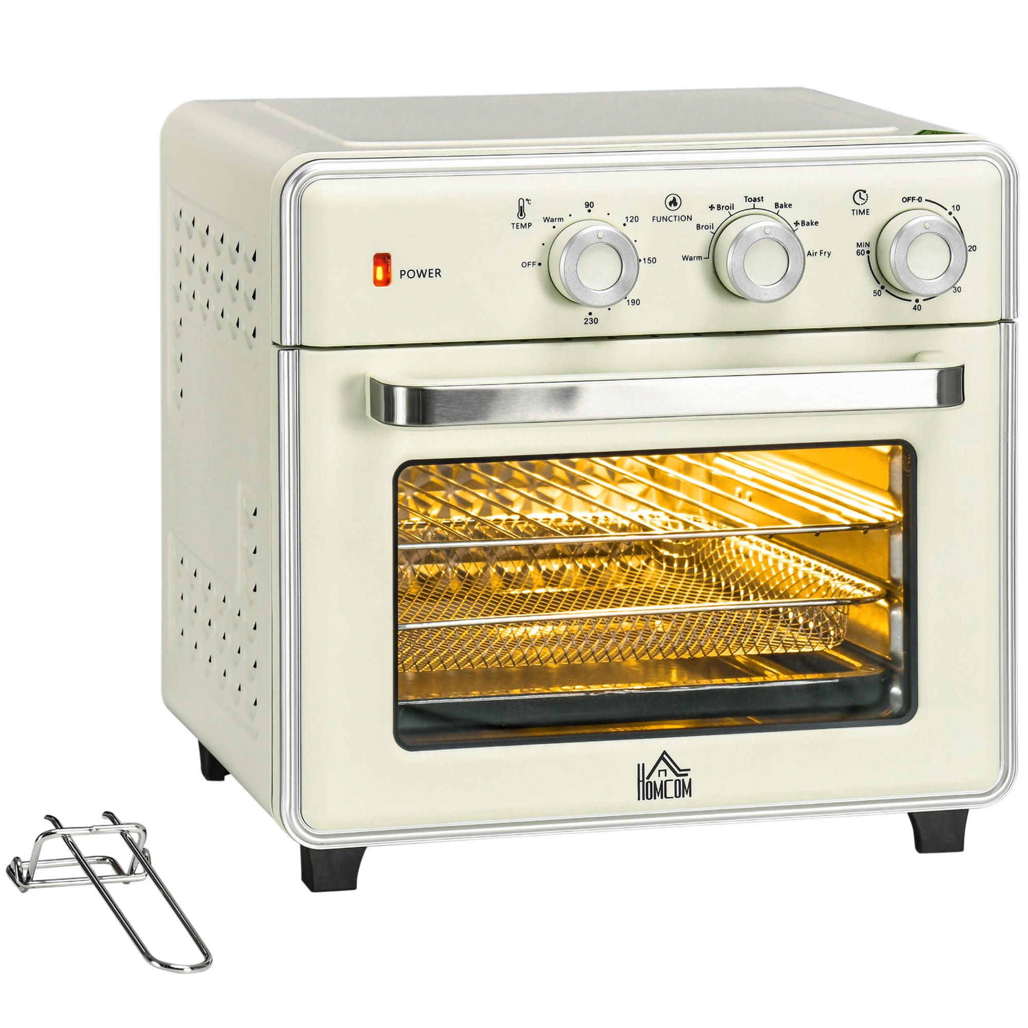 MINIBACKOFEN 20L 1400W mit Umluft, 7-in-1 Pizzaofen mit Backblech, Frittierkorb & Krümelblech, 60 Min. Timer, Cremeweiß - Beige, Metall (36/34.5/37.7cm) - Beaface