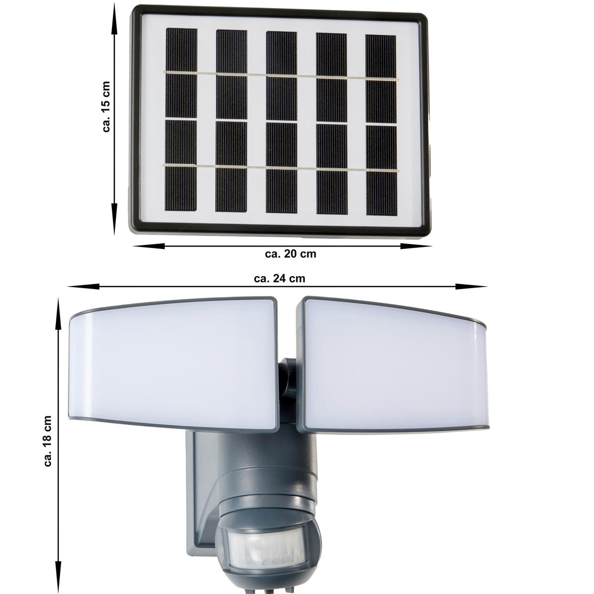 LED-SOLAR-STRAHLER - mit Bewegungsmelder und Dämmerungssensor für Innen und Außen, grau, 2er-Set - Grau, Kunststoff (15.5/24/18.2cm) - Northpoint