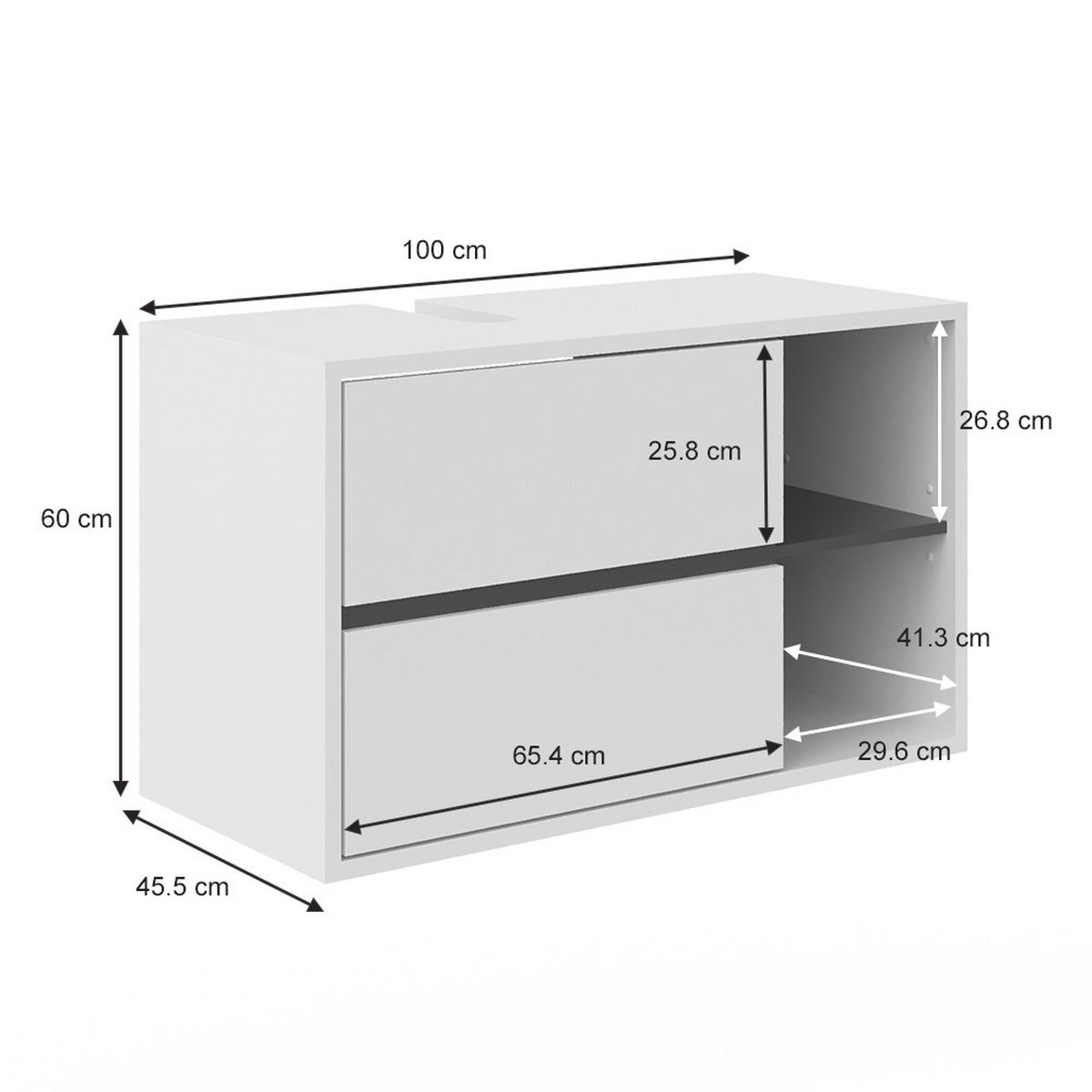WASCHBECKENUNTERSCHRANK Viola Weiß 100 x 60 cm - Anthrazit/Weiß, Holzwerkstoff (100/60/45.5cm) - Vicco