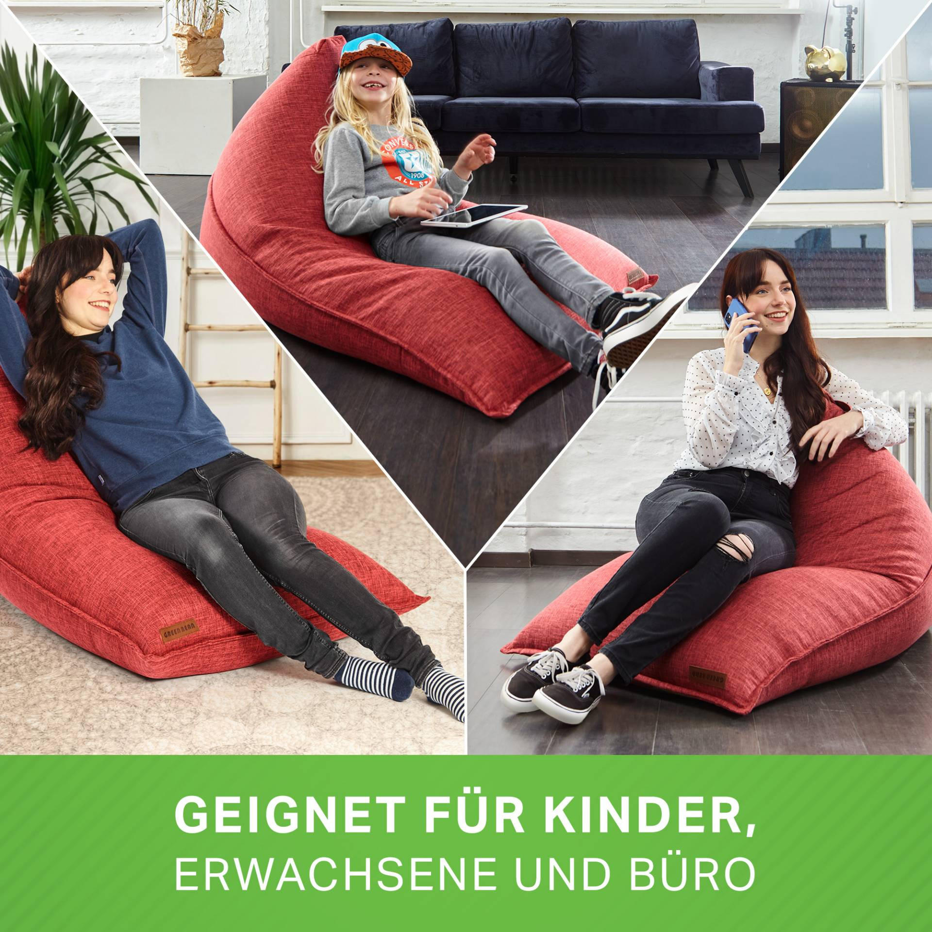 SITZSACK XXL Indoor 150x100x100cm - Rot, Textil (100/100/150cm) - Green Bean