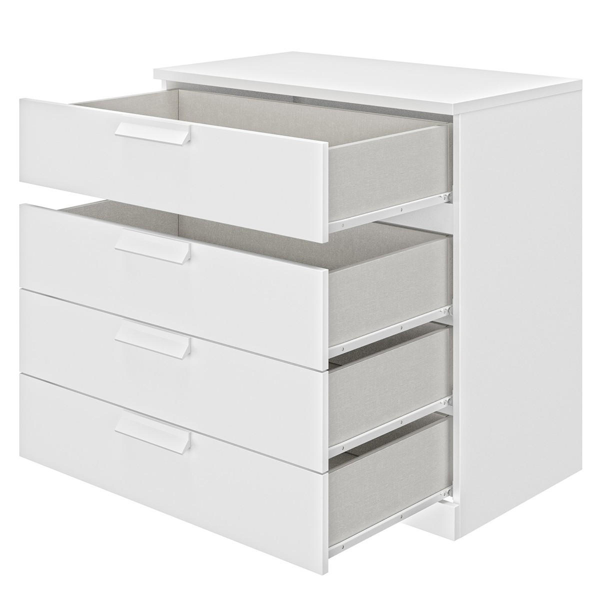 KOMMODE 4 Schubladen Cyrus - Französische Herstellung - 81/45/81 cm - Weiß, Holzwerkstoff (45/81/81cm) - Calicosy