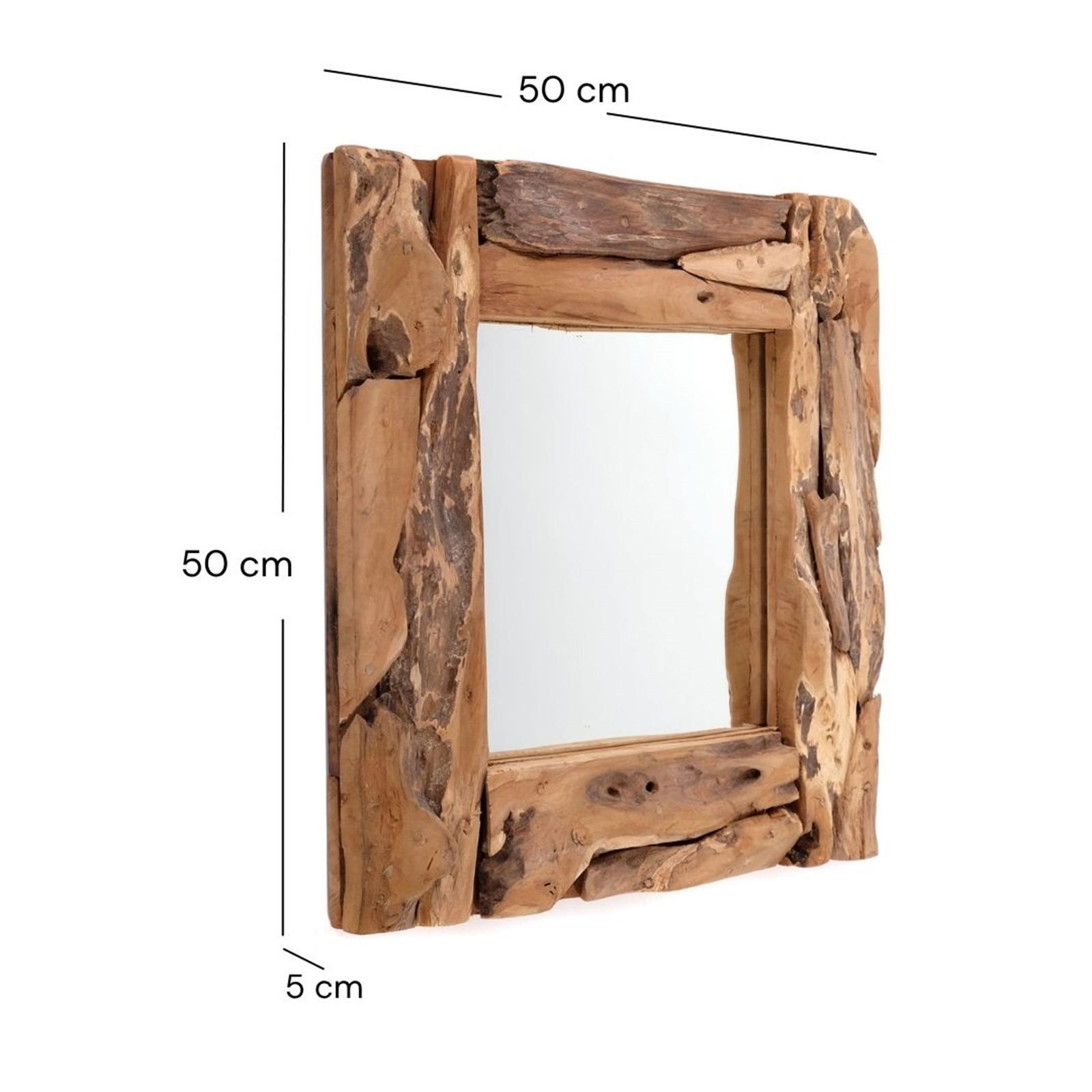 WANDSPIEGEL BEACHSIDE 50x50 cm, Teak Wurzelholz naturfarben - Braun, Holz (50/50/5cm) - DESIGN DELIGHTS