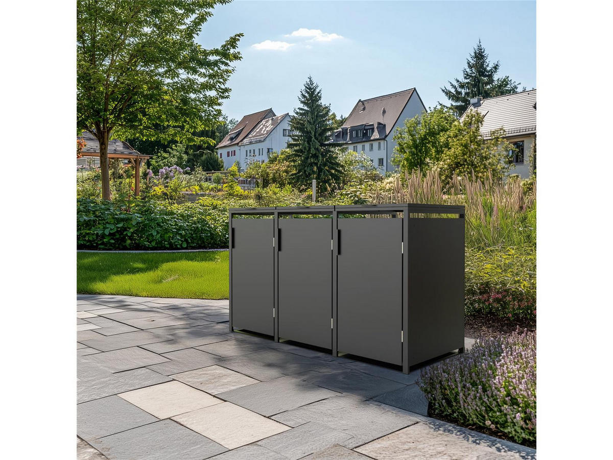 MÜLLTONNENBOX 3er, 198,5x80x116cm, Stahl, anthrazit - Grau, Kunststoff (80/175/120cm)