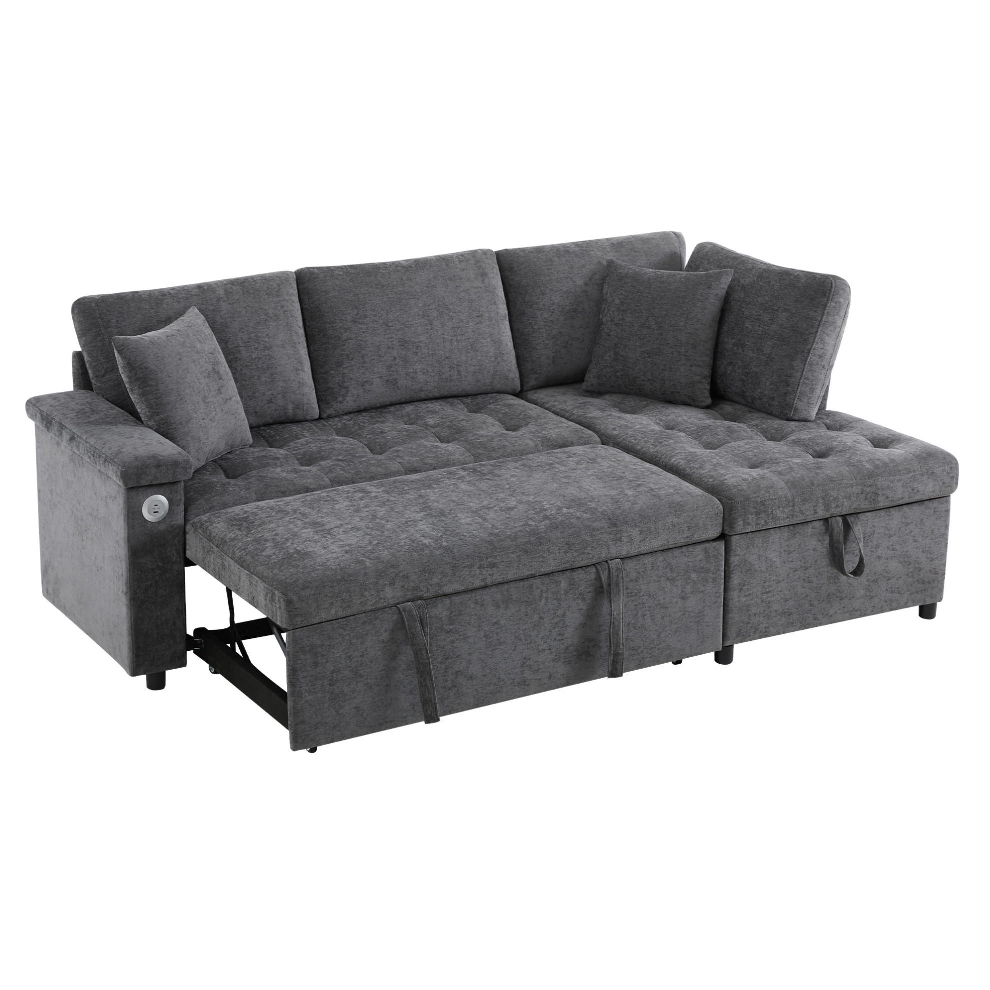 SCHLAFSOFA 209/130/84 cm in Dunkelgrau – mit Stauraum und USB-Anschluss - Dunkelgrau, Textil (130/84/209cm) - BEAOK