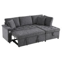 SCHLAFSOFA 209/130/84 cm in Dunkelgrau – mit Stauraum und USB-Anschluss - Dunkelgrau, Textil (130/84/209cm) - BEAOK