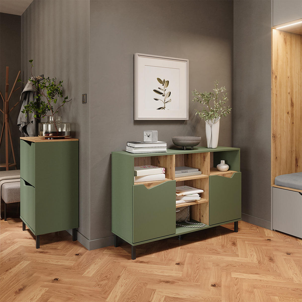 BOTNÍK NA BOTY Marelle Zelená/umělecká - světle šedá/zelená barva, kompozitní dřevo (60/91.6/38cm) - Vicco