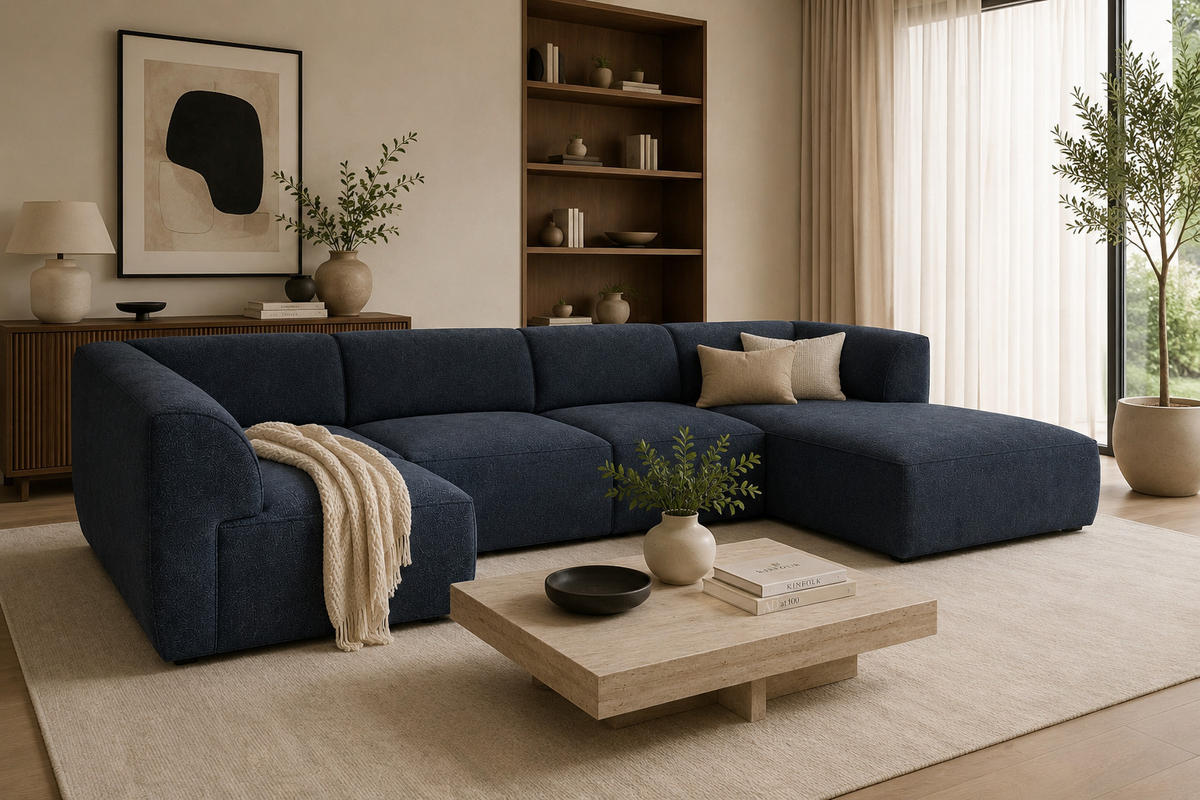 WOHNLANDSCHAFT MOVO - modulares Ecksofa dunkelblau – modernes Design und flexible Gestaltung, rechts - Dunkelgrün/Bordeaux, Kunststoff/Textil (156/78/345cm) - KS Home Concept