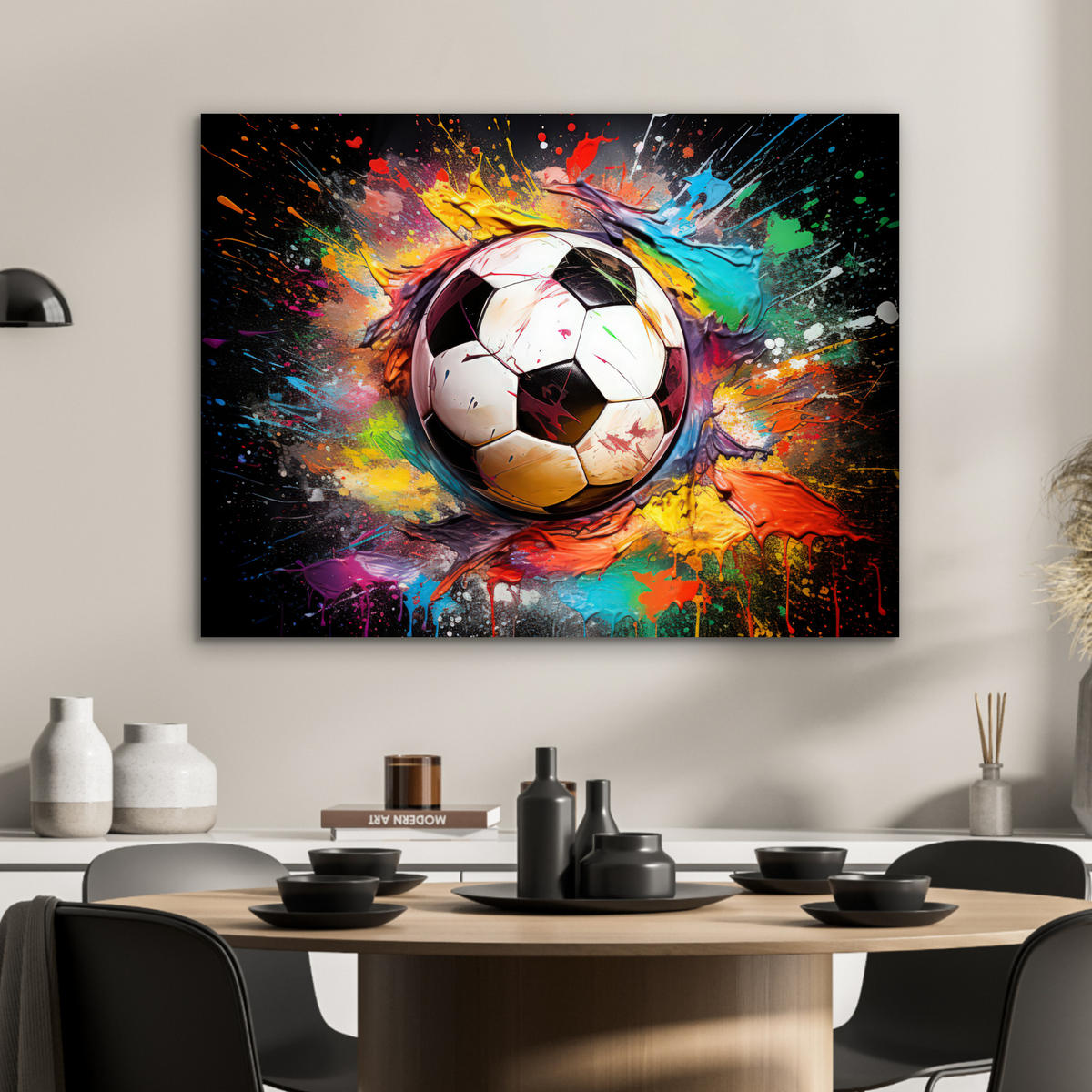 KOVOVÝ OBRAZ Futbal - Farba - Farby - Čierna - Biela 80x60 cm - biela, kov (80/60cm) - MuchoWow