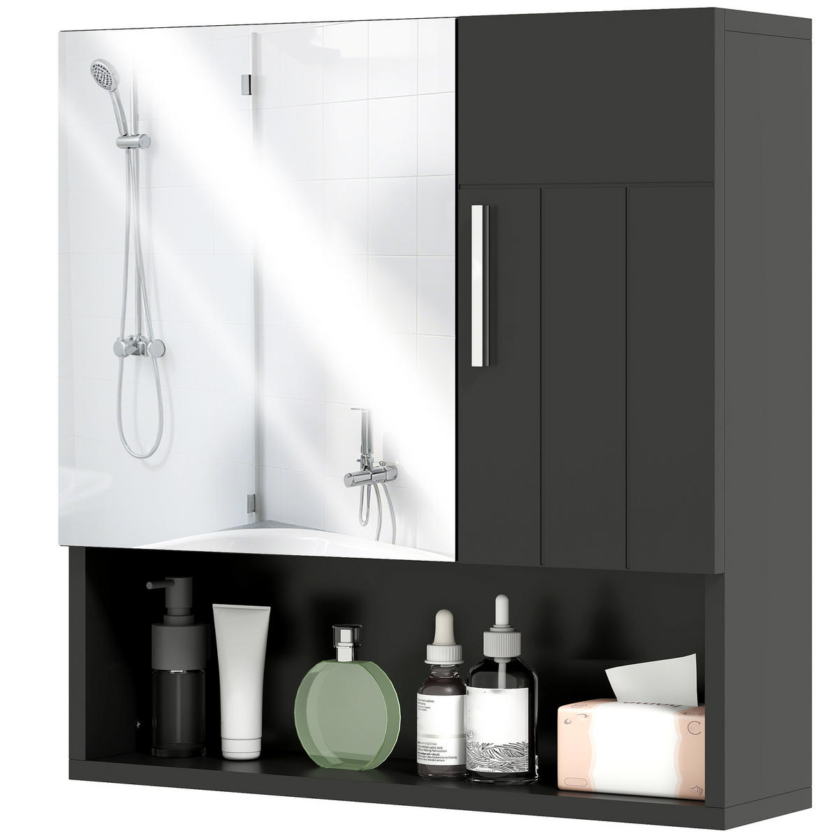 SPIEGELSCHRANK mit Spiegel, verstellbaren Einlegeböden, 54 x 15,2 x 55,3 cm ,Schwarz - Schwarz, Glas (54/55.3/15.2cm) - Vallsero