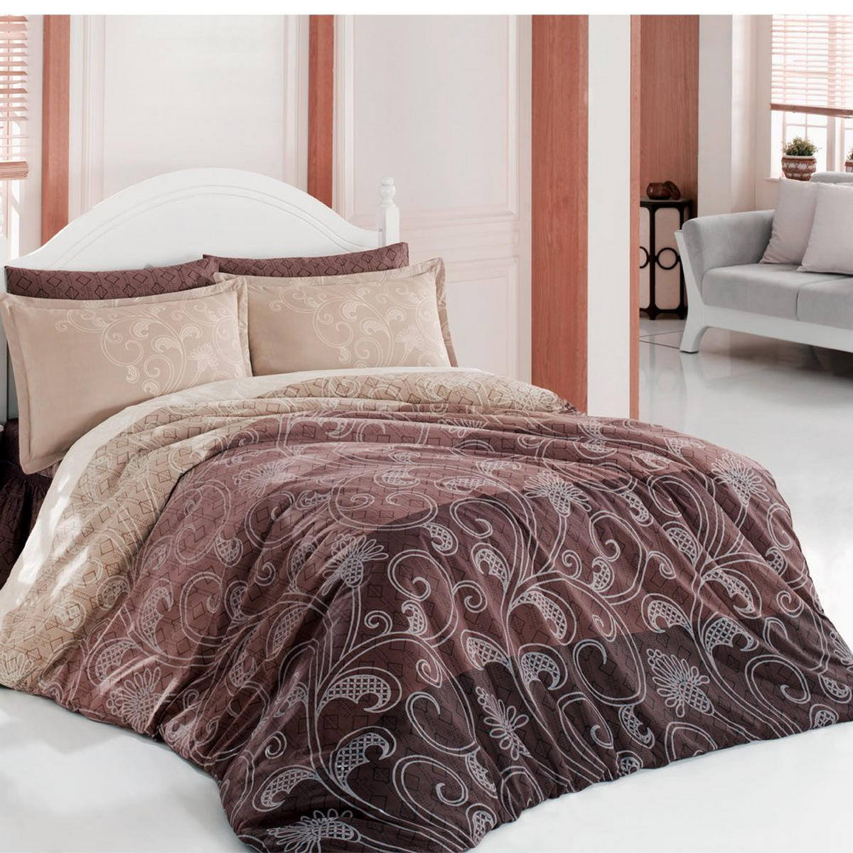 BETTWÄSCHE 5-teilig 200/200 cm EBRULI - Braun, Textil (200/200cm) - ROLFNERS