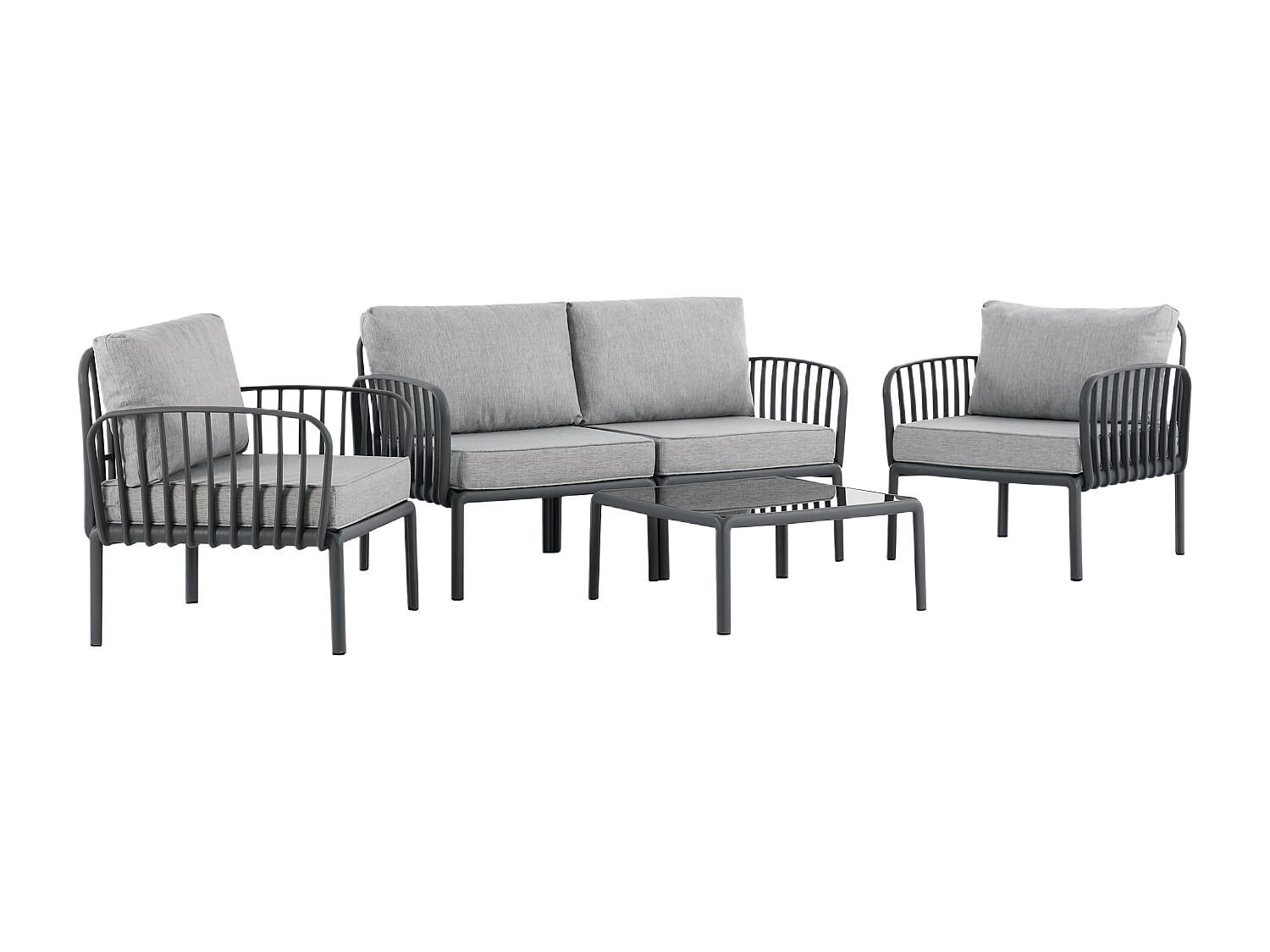 GARTENSITZGRUPPE im Set - 4 Personen - Plastik - Anthrazitgrau - Anthrazit, Kunststoff - Vente-Unique