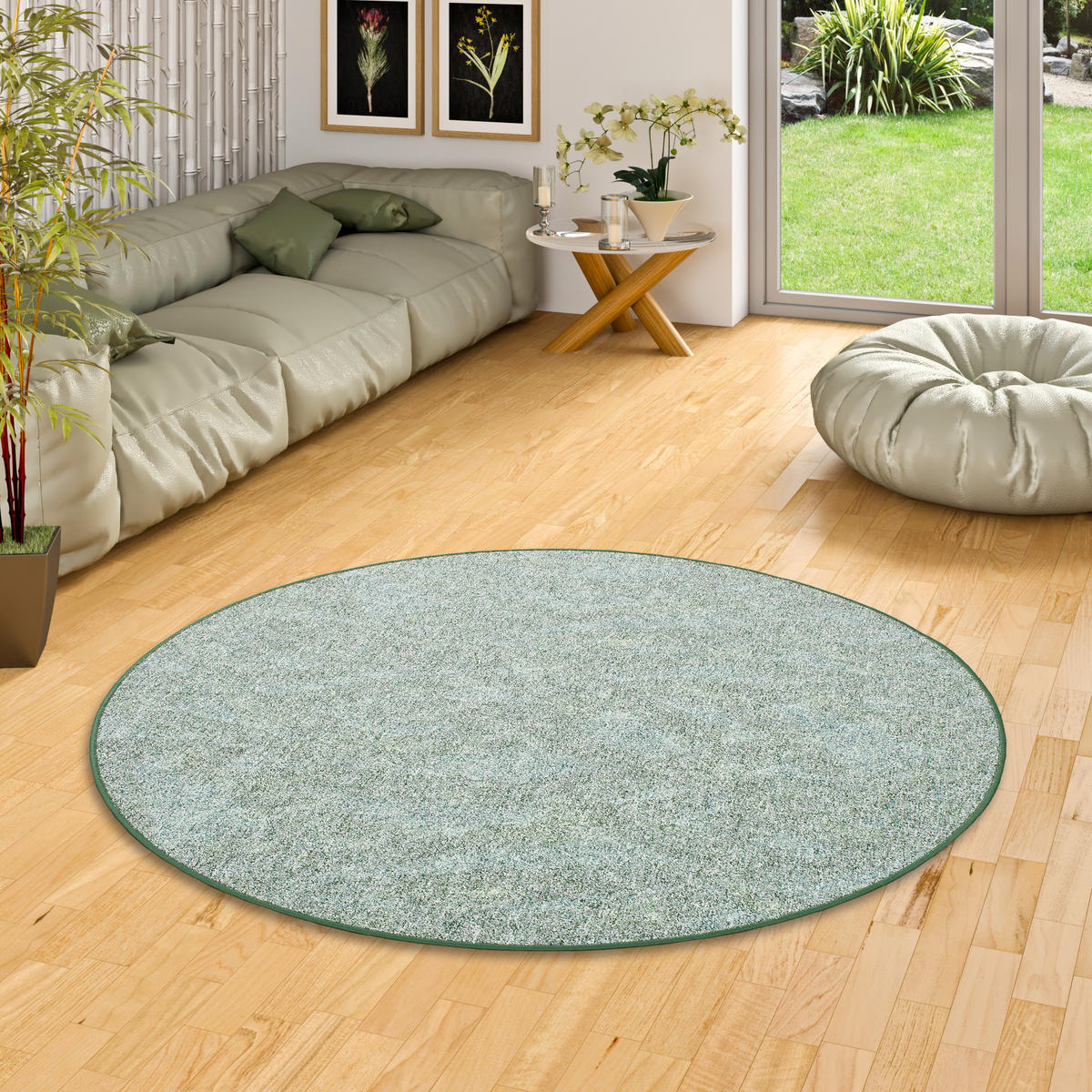SCHLINGENTEPPICH MEMORY MELIERT RUND - Grün, Textil (100/100cm) - Snapstyle