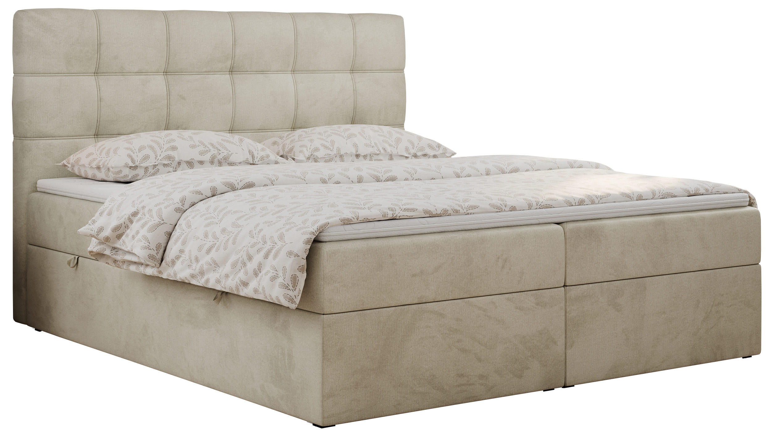 BOXBETT ERNI 200/200 - Beige Velvet - H3 - Beige, Holz/Textil (200/200cm) - MKS