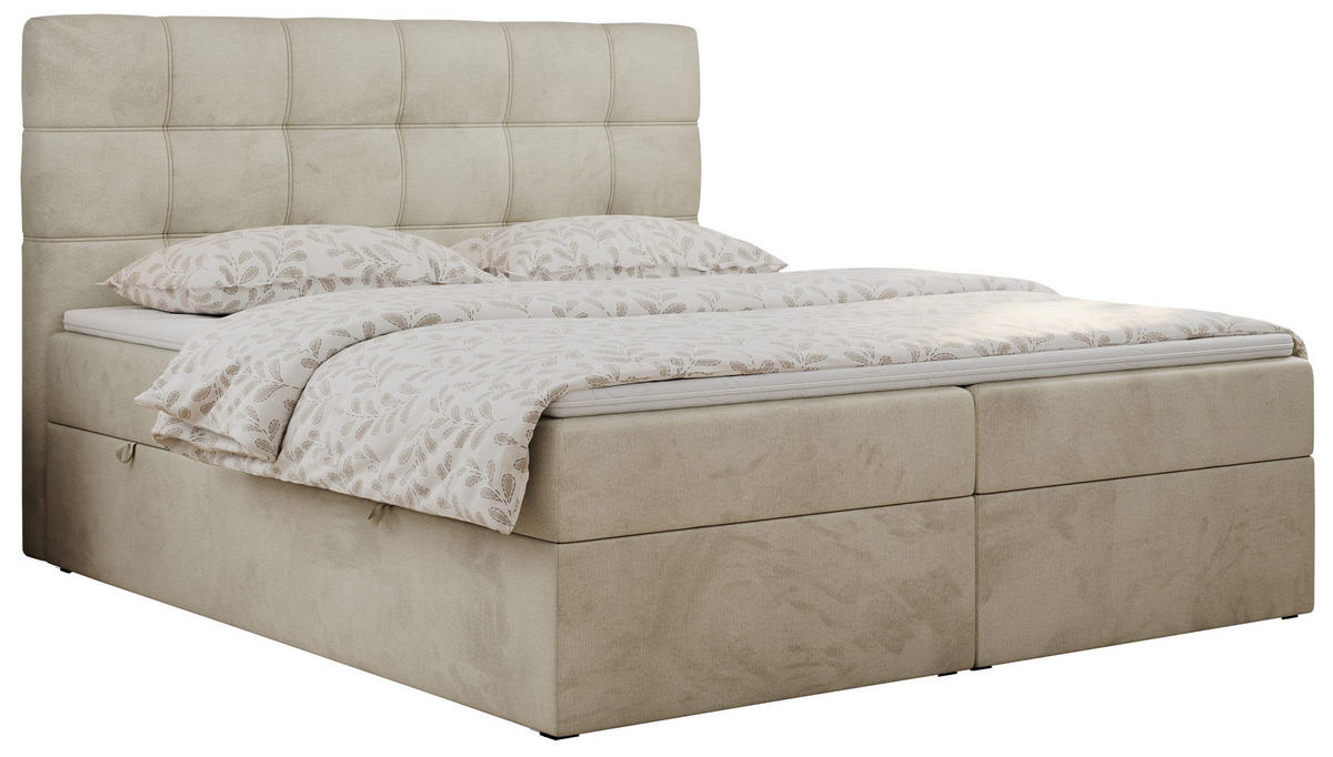 BOXBETT ERNI 180/200 - Beige Velvet - H3 - Beige, Holz/Textil (180/200cm) - MKS