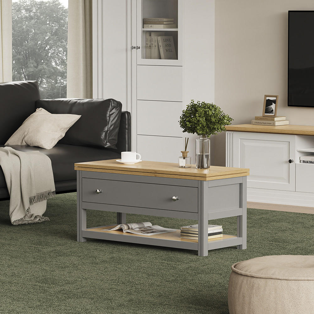 COUCHTISCH Vikla Anthrazit/Eiche 100 x 40 cm mit ausklappbarer Tischplatte - Anthrazit, Holzwerkstoff (40/100/44.5cm) - Vicco