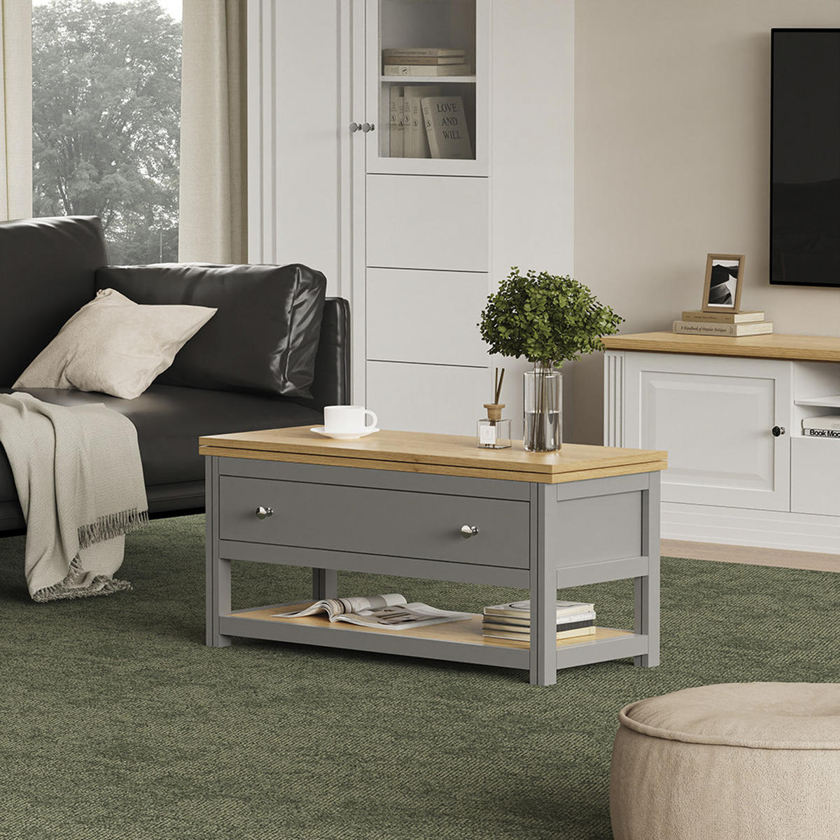 COUCHTISCH Vikla Anthrazit/Eiche 100 x 40 cm mit ausklappbarer Tischplatte - Anthrazit, Holzwerkstoff (40/100/44.5cm) - Vicco