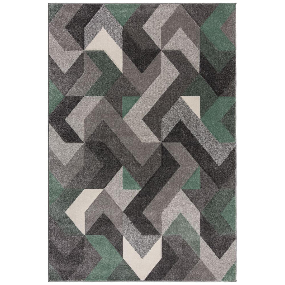 TEPPICH 3D-Relief-Design, handgeschnitzt NIDD RUTH, Grün-Grau 200x290 cm - Grün, Textil (200/290cm) - KADIMA DESIGN