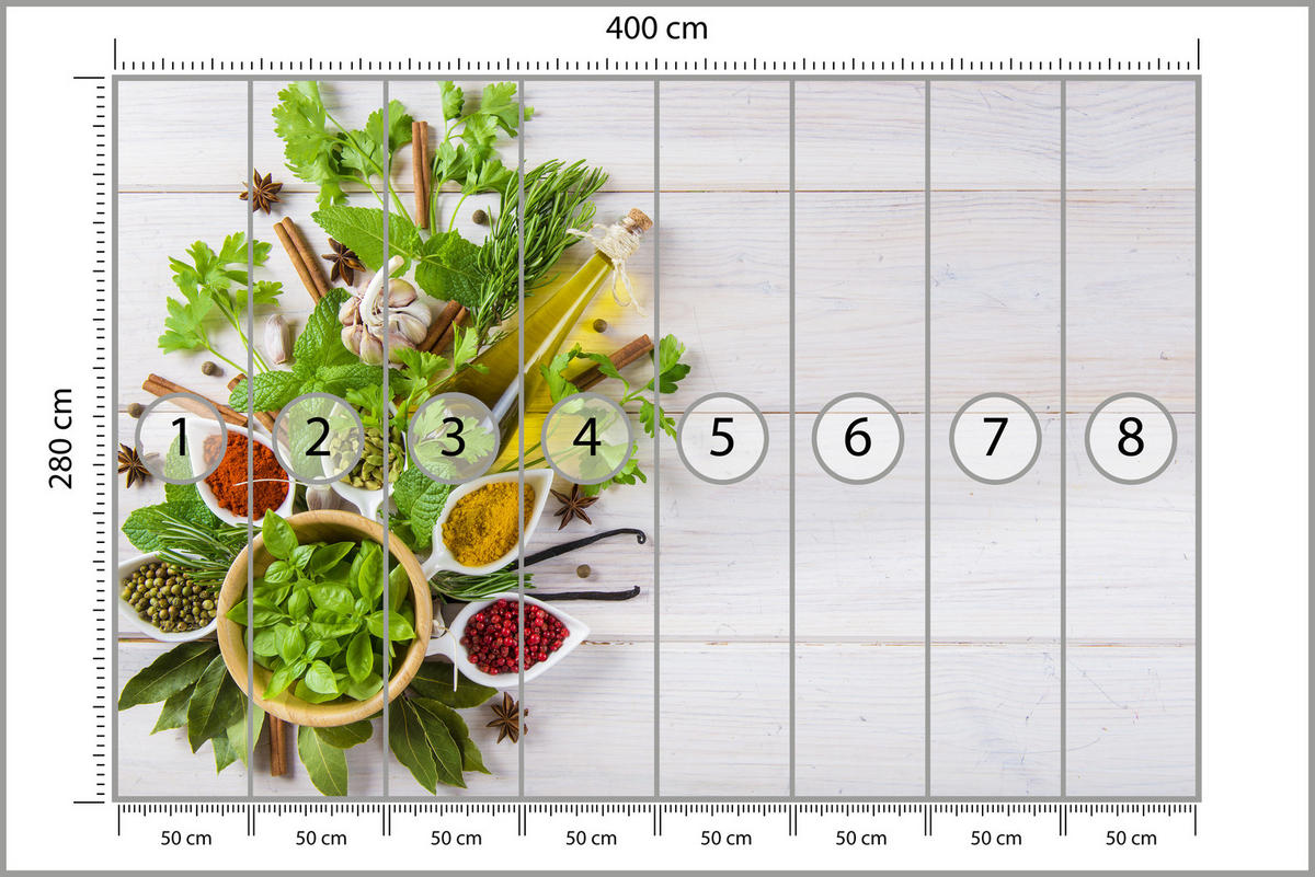 FOTOTAPETE für Küche Kräuterbukett Gewürze Aromen 400x280 - Gelb/Rot, Papier (400/280cm) - Muralo