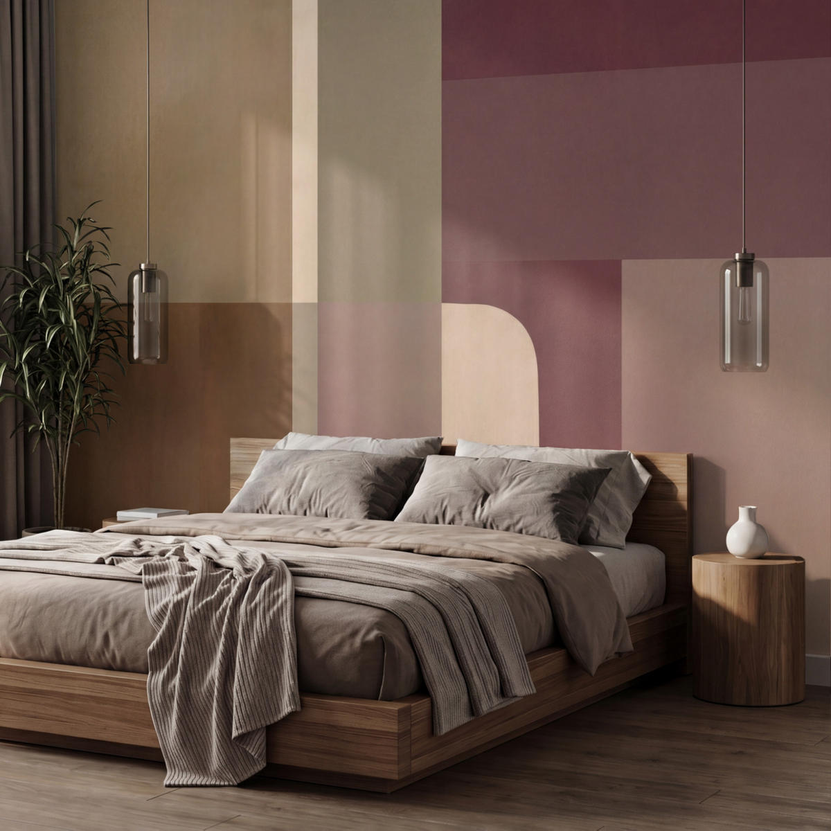 TAPETE - Unis - Abstrakt - Bordeaux - Linien - 350x240 cm - Multicolor, Papier (350/240cm) - OnlyWow