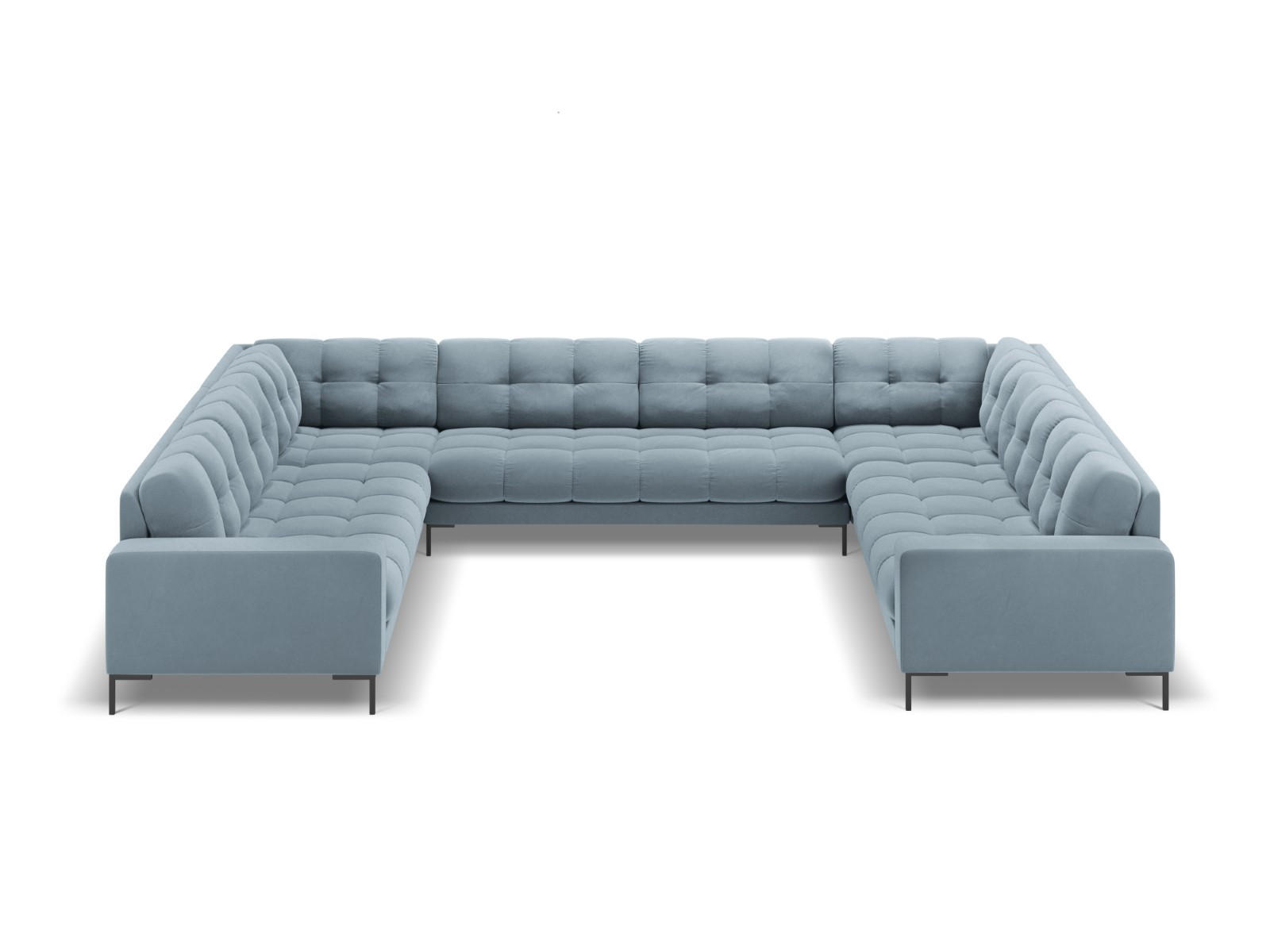 PANORAMASOFA Mamaia aus Samt hellblau 9 Sitzplätze - Hellblau, Textil (256/75/337cm) - Micadoni