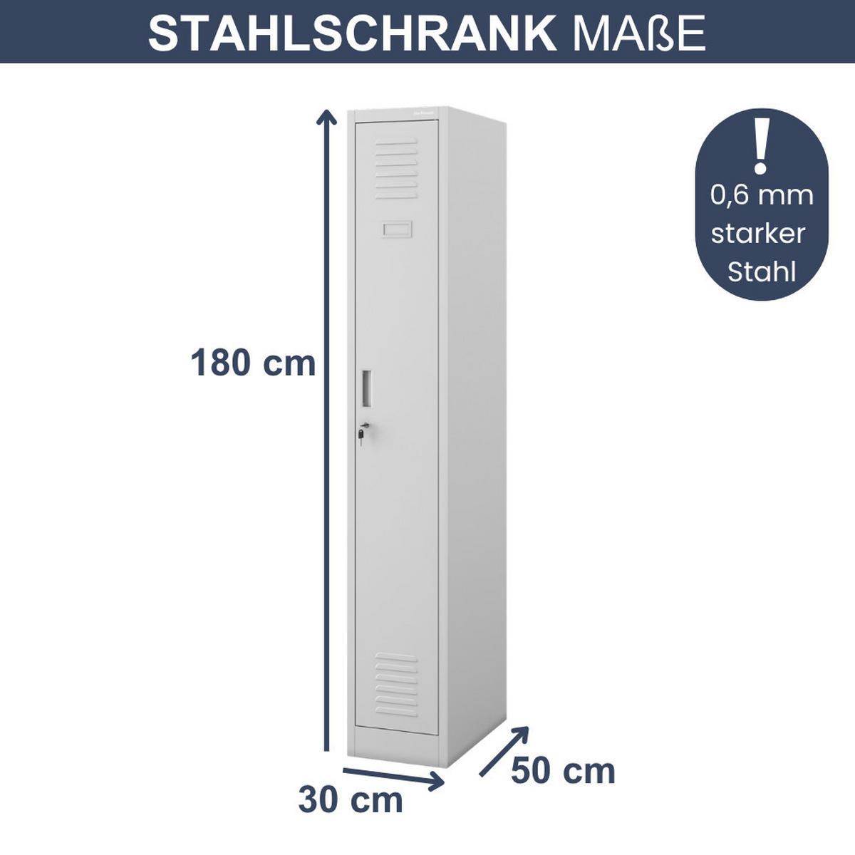 UMKLEIDESCHRANK Spind KACPER 1 Abteil 180x30x50cm Grau - Grau, Metall (30/180/50cm) - Jan Nowak