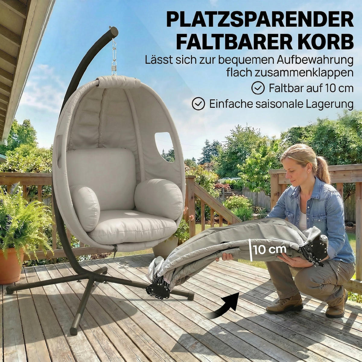 HÄNGESESSEL Verzinkter-Stahl Polyester Hellgrau - Hellgrau/Schwarz, Textil/Metall (95/180/117cm) - Outsunny