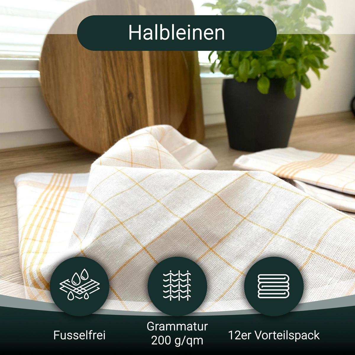 GESCHIRRTÜCHER, 5er-Set, 50x70 cm, 50% Baumwolle, 50% Leinen, Gelb - Gelb, Textil (50/70cm) - Zollner