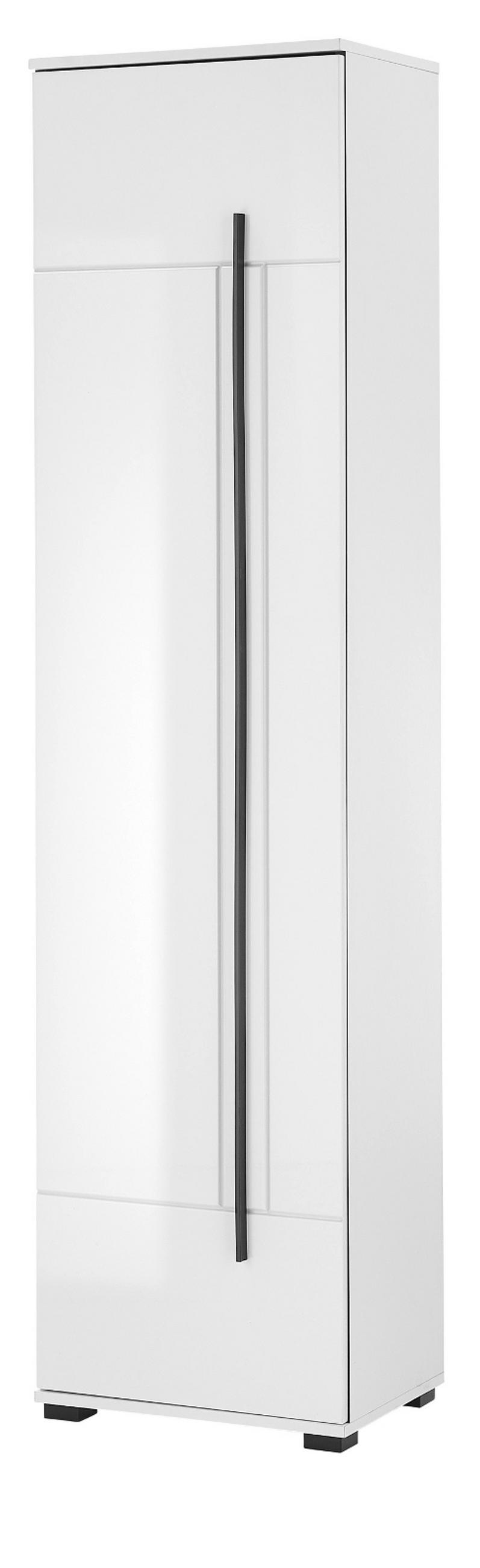 SCHUHSCHRANK weiß Hochglanz 50 x 200 cm, Stauraumschrank mit 6 Fächern - Weiß Hochglanz/Schwarz, Holzwerkstoff/Kunststoff (50/200/39cm) - Furn.Design