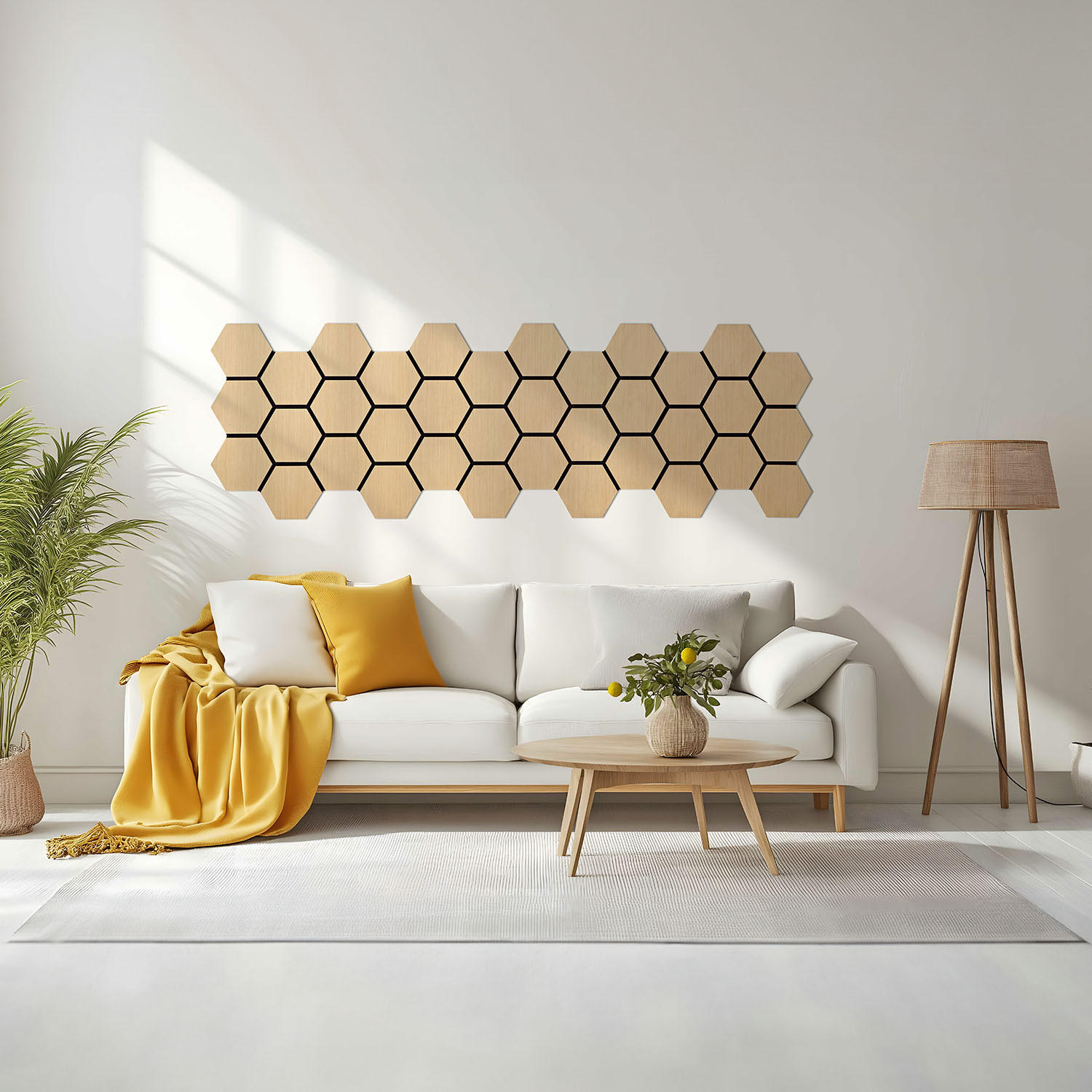 AKUSTIKPANEEL Hexagon Naturfarben 4 Stück - Naturfarben, Holz (62/76/2cm) - Homestyle4u