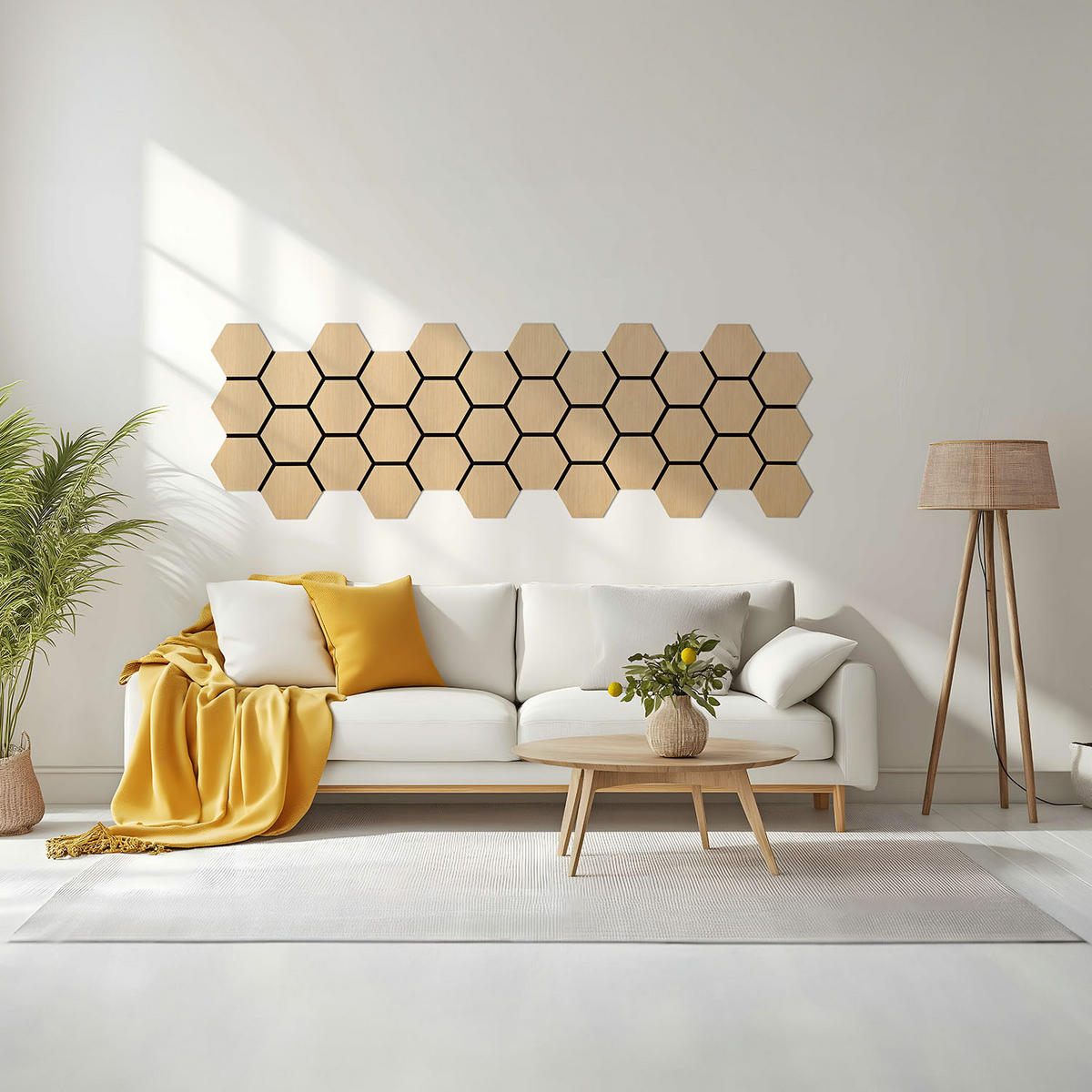 AKUSTIKPANEEL Hexagon Naturfarben 4 Stück - Naturfarben, Holz (62/76/2cm) - Homestyle4u