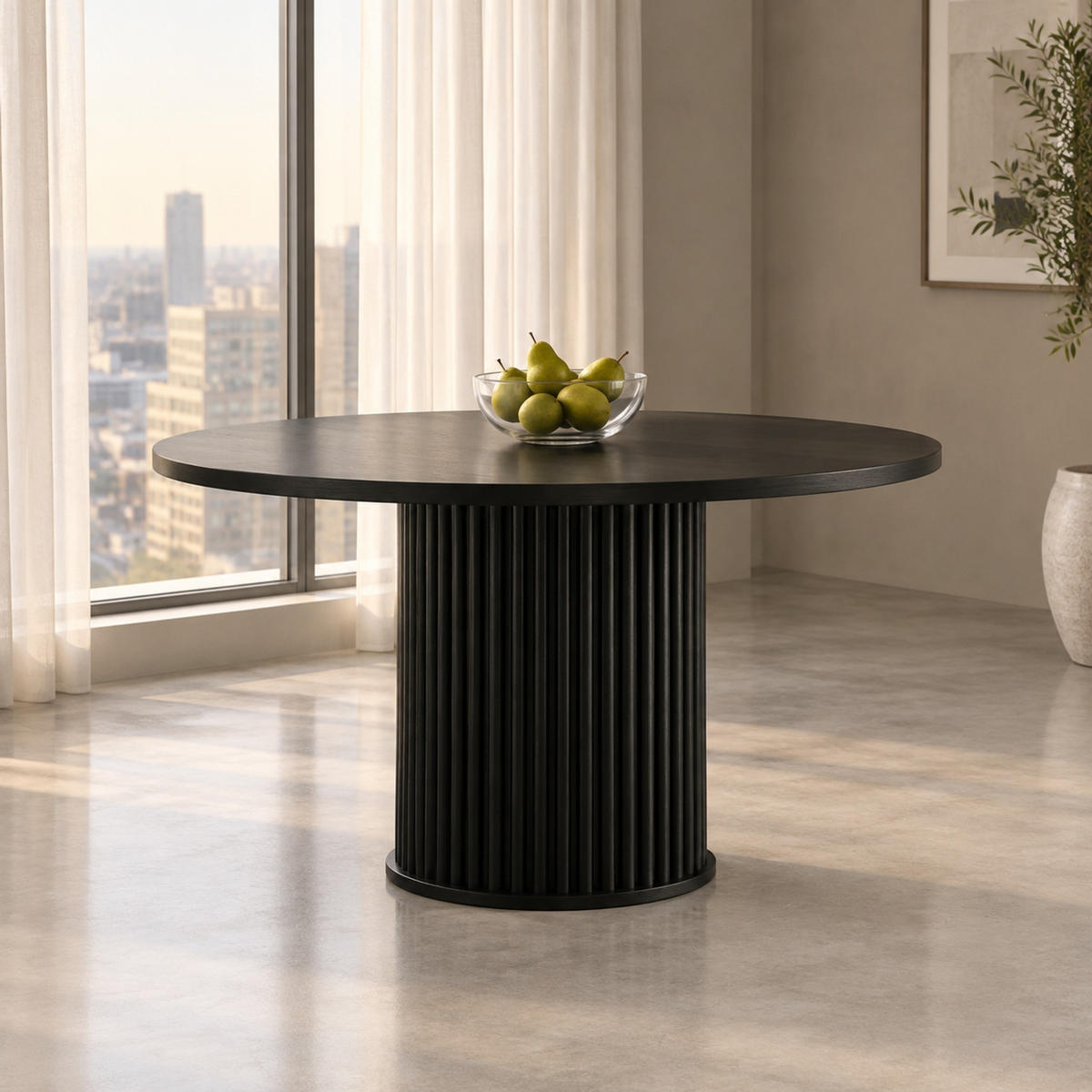 ESSTISCH Runder Tisch mit Metallbasis Schwarz - Schwarz, Holzwerkstoff (120/120/76.5cm) - MIVRAY
