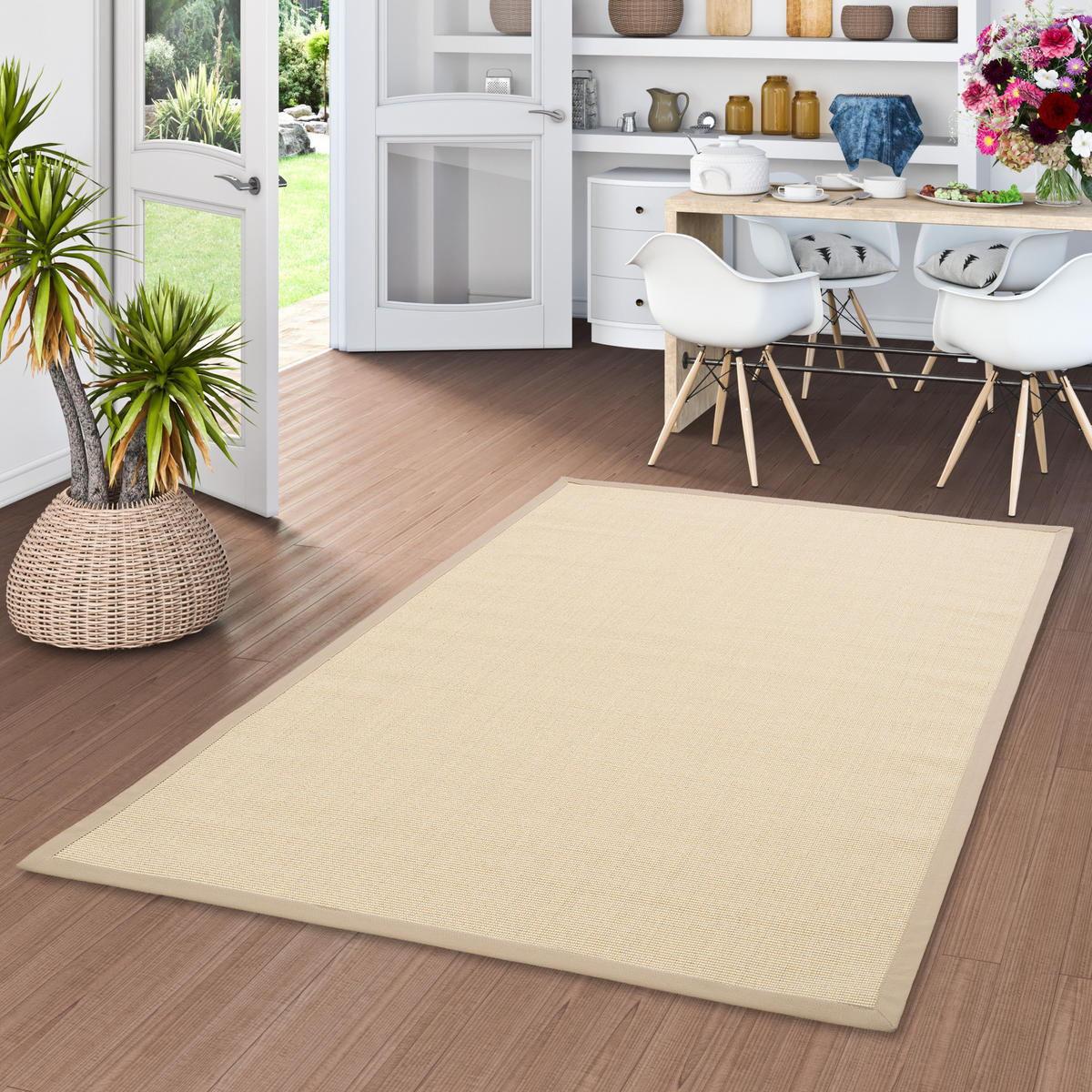 SISALTEPPICH NATURA KLASSISCH MIT BORDÜRE - Ecru, Textil (150/150cm) - Pergamon