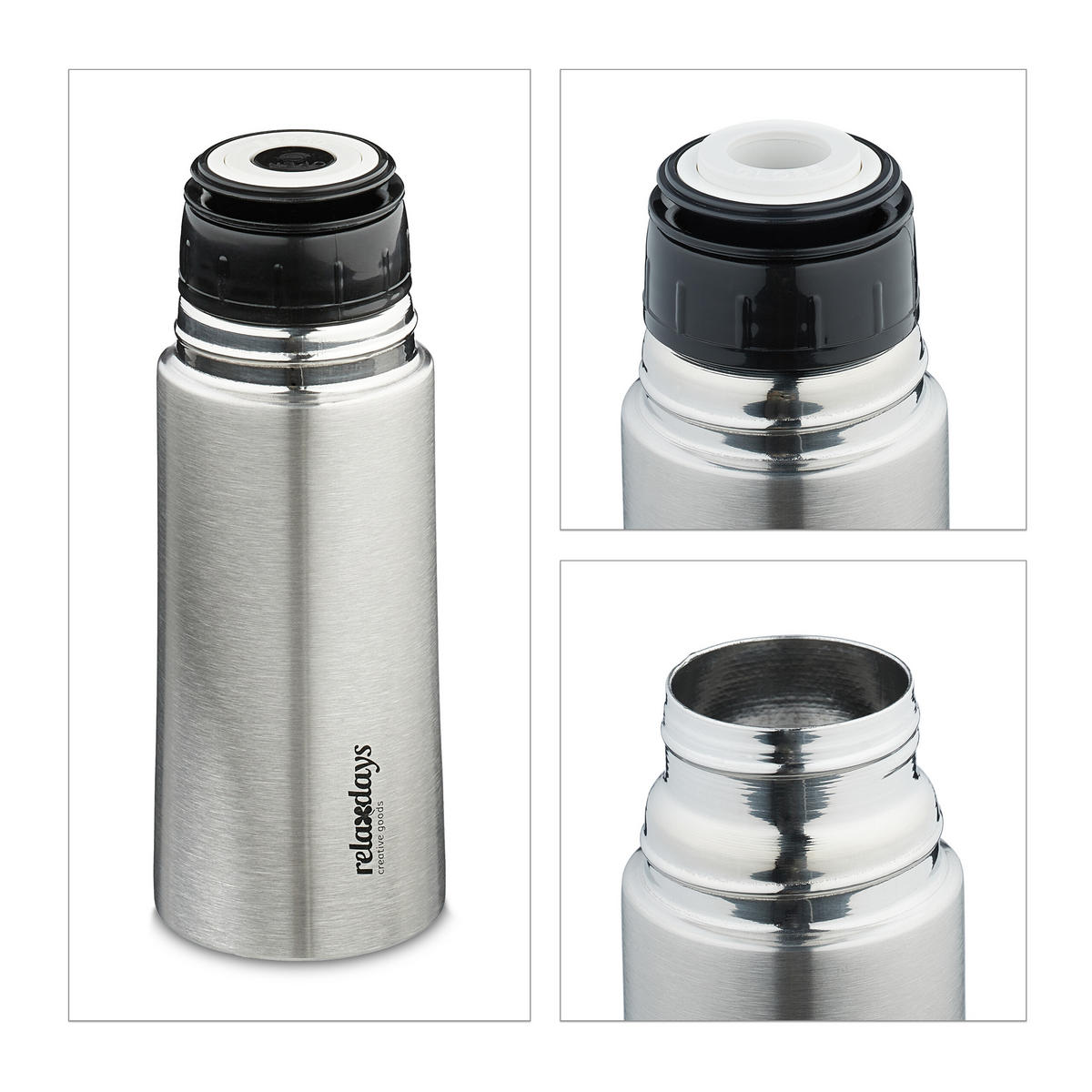 EDELSTAHL-TRINKFLASCHE - Silberfarben, Kunststoff/Metall (0.3L) - Relaxdays