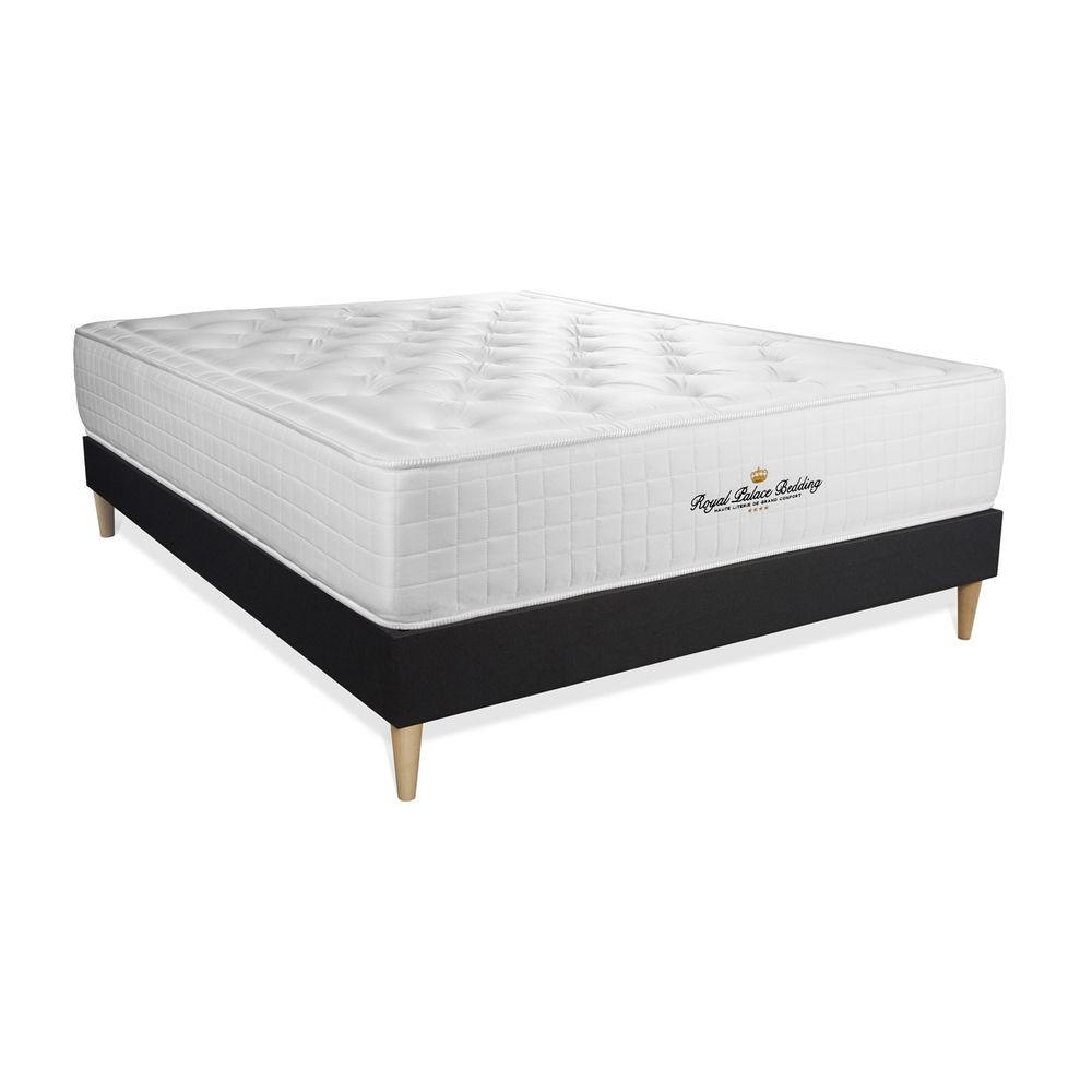 BETT Buckingham Memory-Schaum 135 x 190 cm h1 - Kit Bettgestell Schwarz - Beige/Schwarz, Holz (135/190cm) - ROYAL PALACE BEDDING