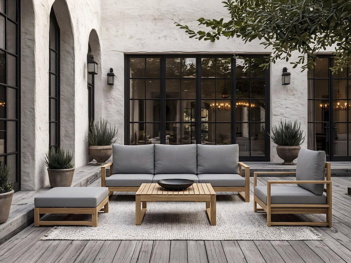 LOUNGEGARNITUR Bellingham 5-Sitzer Grau - Grau, Holz - Habitat Garten