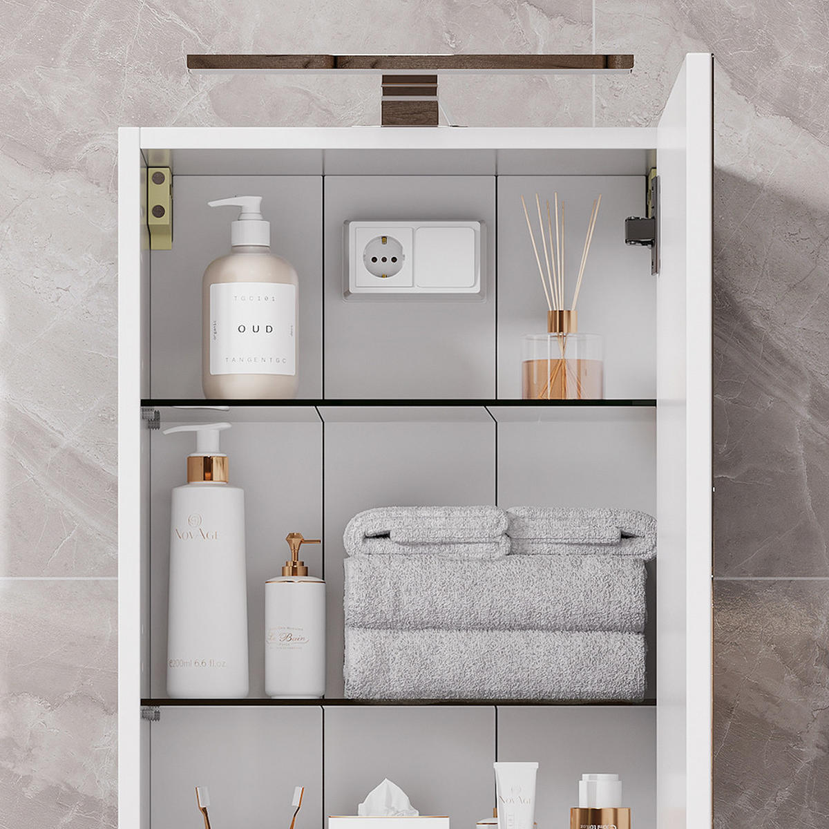 KÚPEĽŇOVÁ SKRINKA SO ZRKADLOM Lavio biely - biela, kompozitné drevo (40/60/20cm) - Vicco