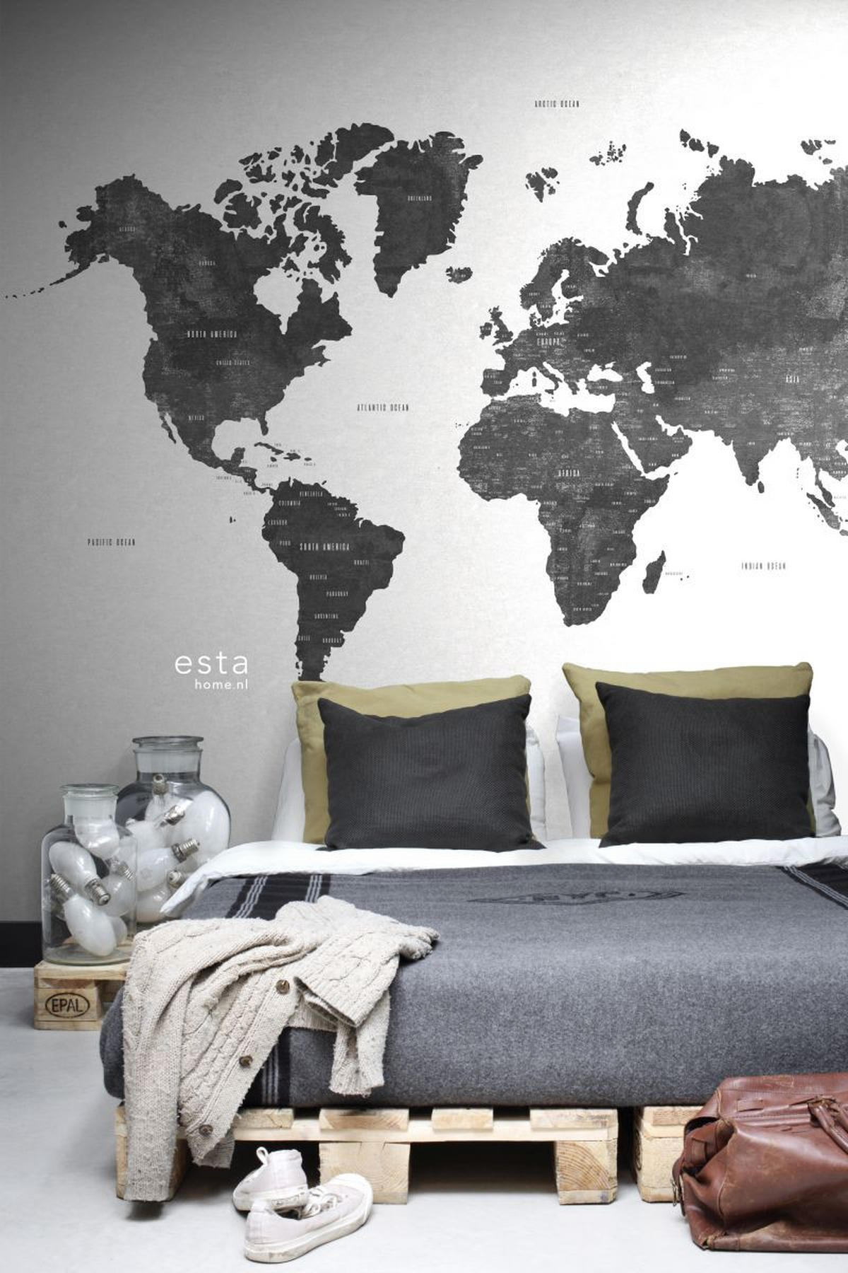 FOTOTAPETE Weltkarte im Vintage-Look 279 x 279 cm - Schwarz, Papier (279/279cm) - ESTAhome