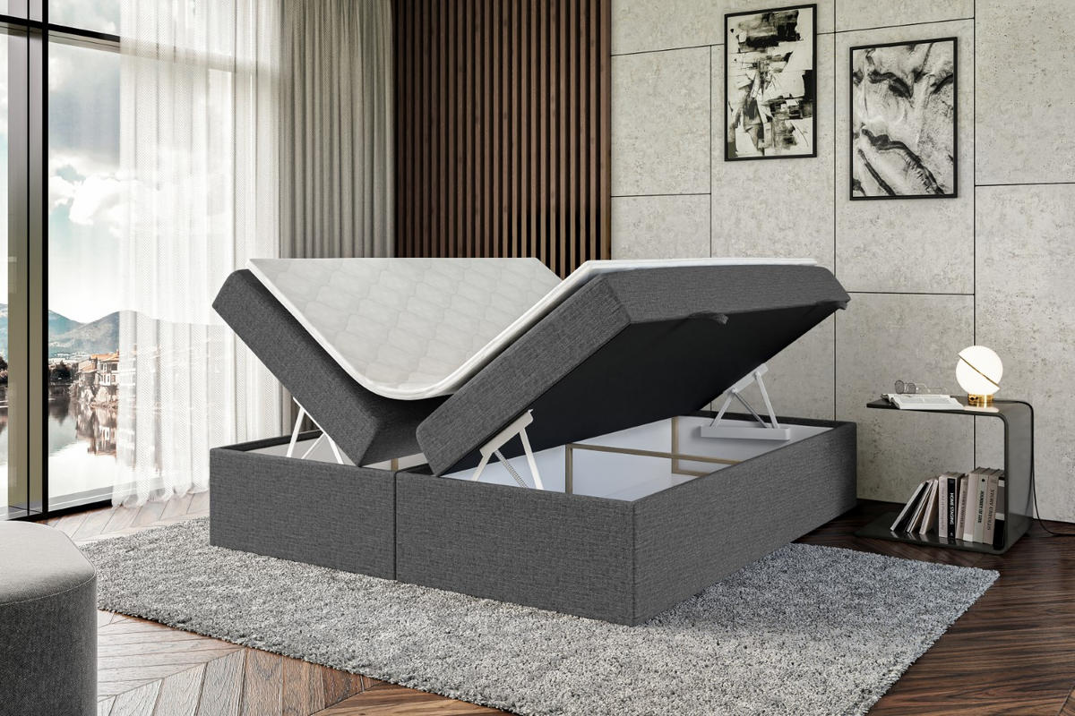 BOXBETT mit H4-Matratze und Lattenrost - MARCE BW - 160x200 Dunkelgrau - Dunkelgrau, Holzwerkstoff (160/200cm) - ALTDECOR