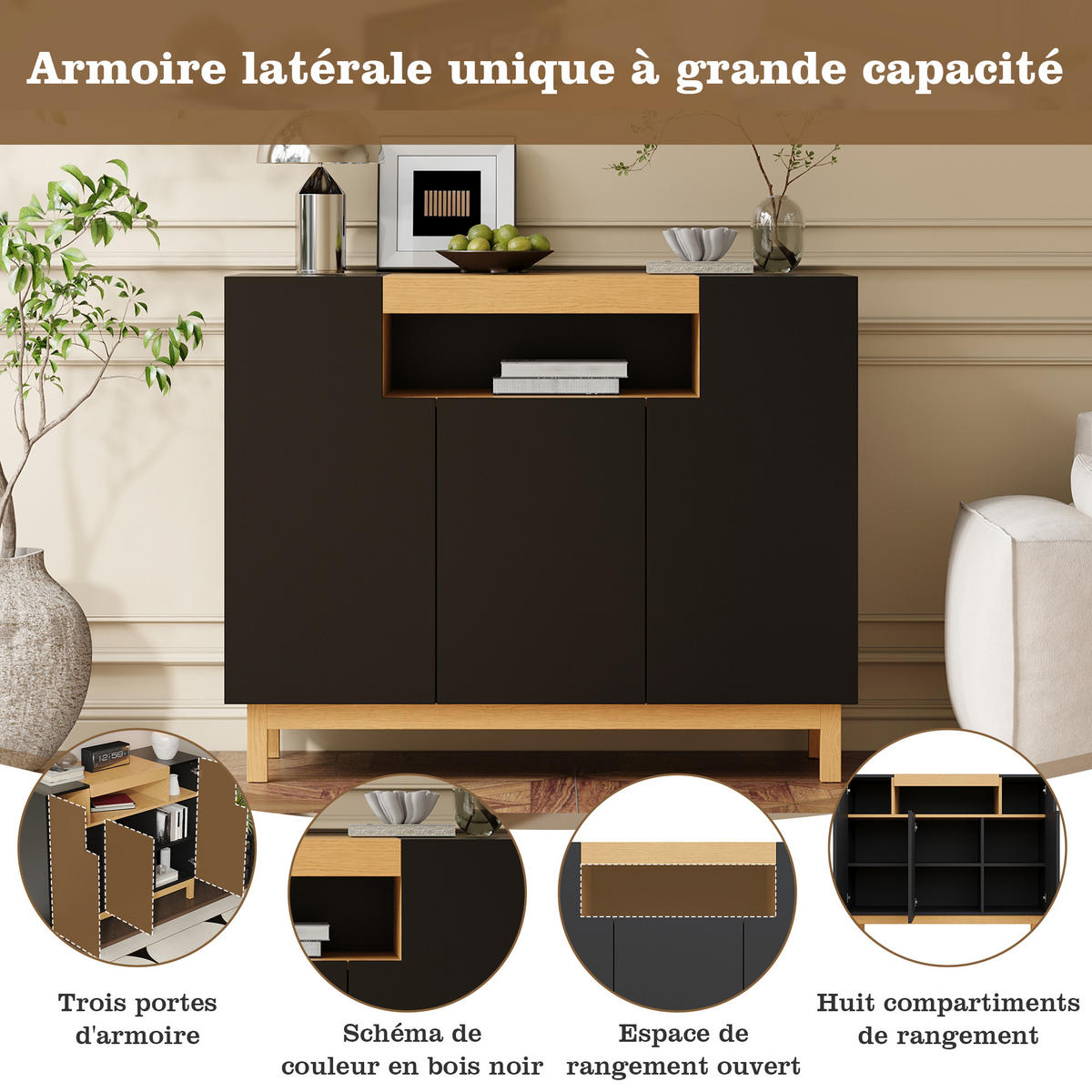SIDEBOARD Schwarz 120.5/42/96 cm - Schwarz, Holzwerkstoff (120.5/96/42cm) - PANGIVO