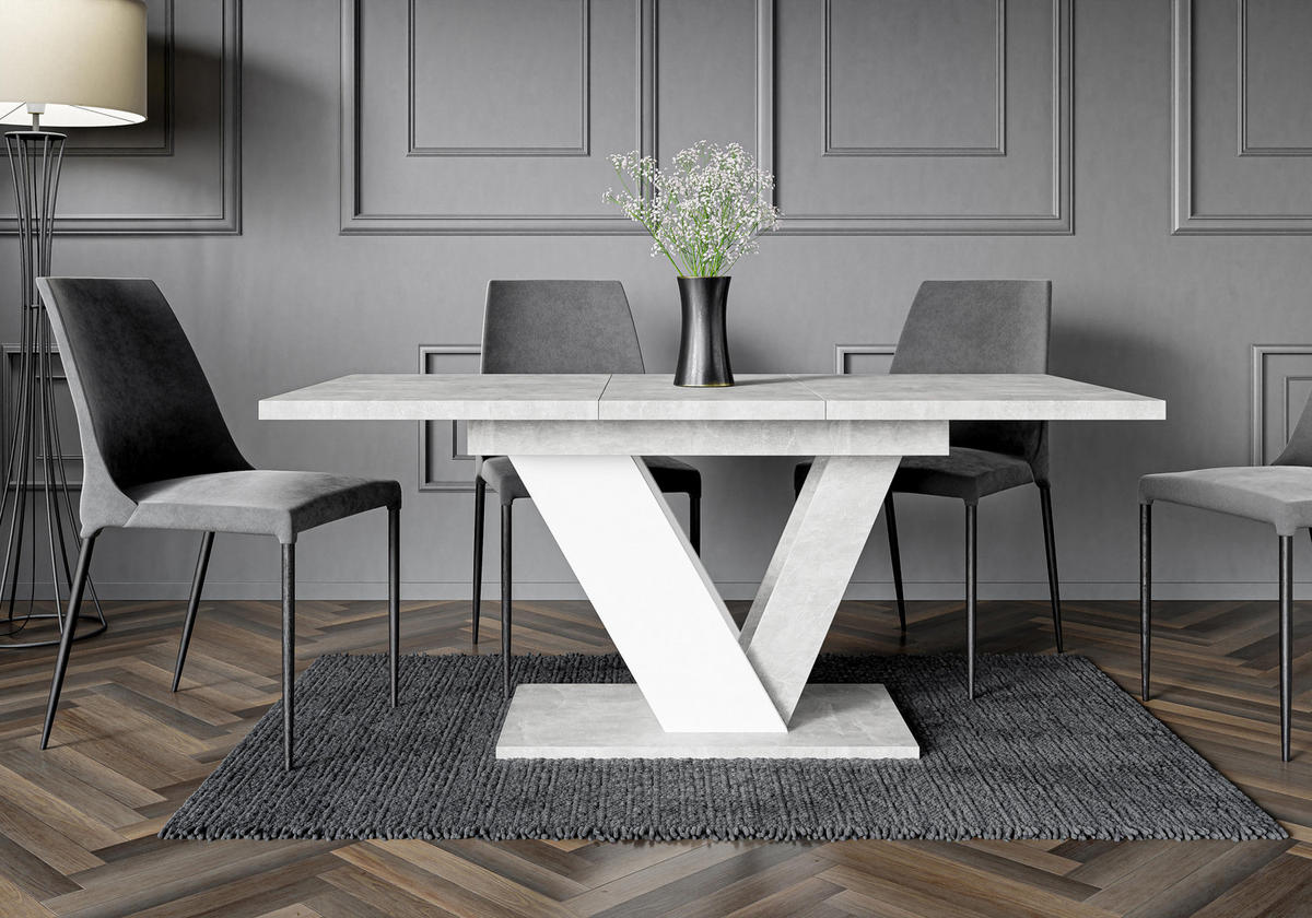ESSTISCH Grau Betonoptik und Weiß Ausziehbar 120 - 160 cm - Weiß/Grau, Holzwerkstoff (120/80/76cm) - PROSPERO