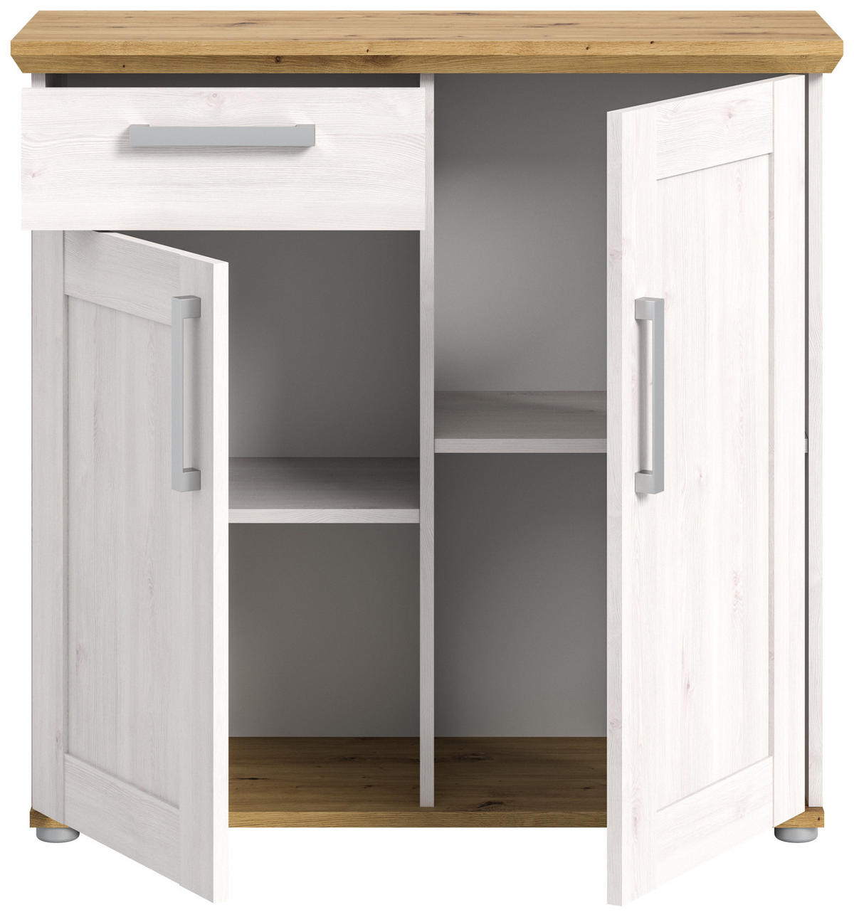 KOMMODE weiß Lärche, Eiche Artisan 95 cm, Sideboard im Landhaus-Stil - Silberfarben/Weiß, Holzwerkstoff/Kunststoff (95/92/39cm) - Inn.Furn