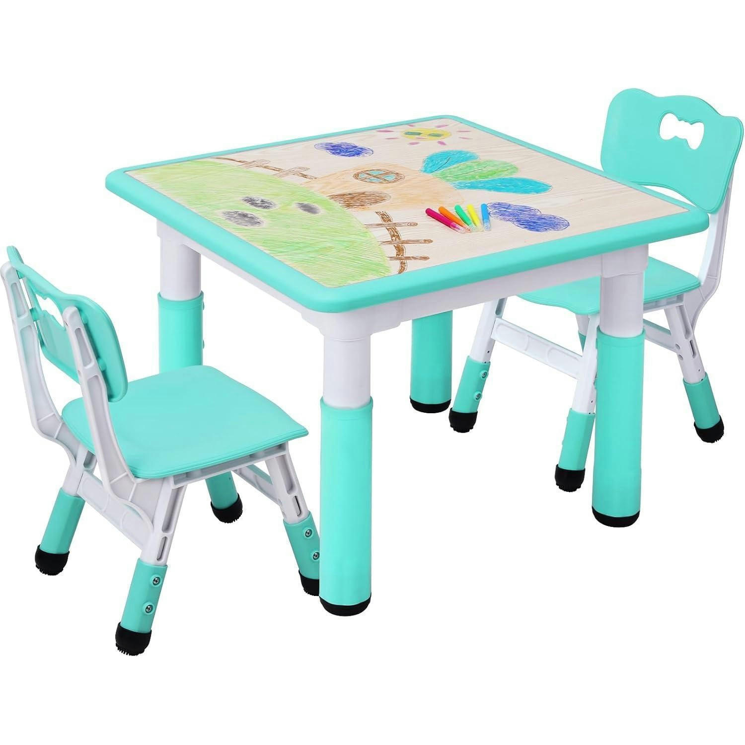KINDERTISCH mit 2 Stühlen 3-teiliges Set höhenverstellbar Minzgrün - Multicolor, Kunststoff (60/60/60cm)