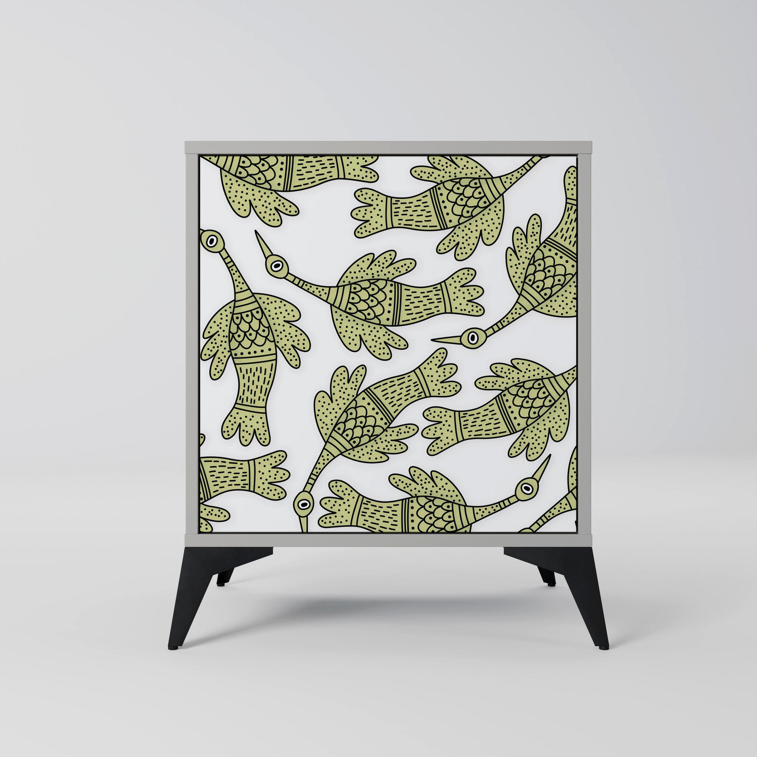 SIDEBOARD SEEDLING SONGBIRD, Grau, 57,5x42x70,5 cm, Schwarze Metall-Sternfüße - Multicolor/Schwarz, Holzwerkstoff/Metall (57.5/70.5/42cm) - SpaceRebels